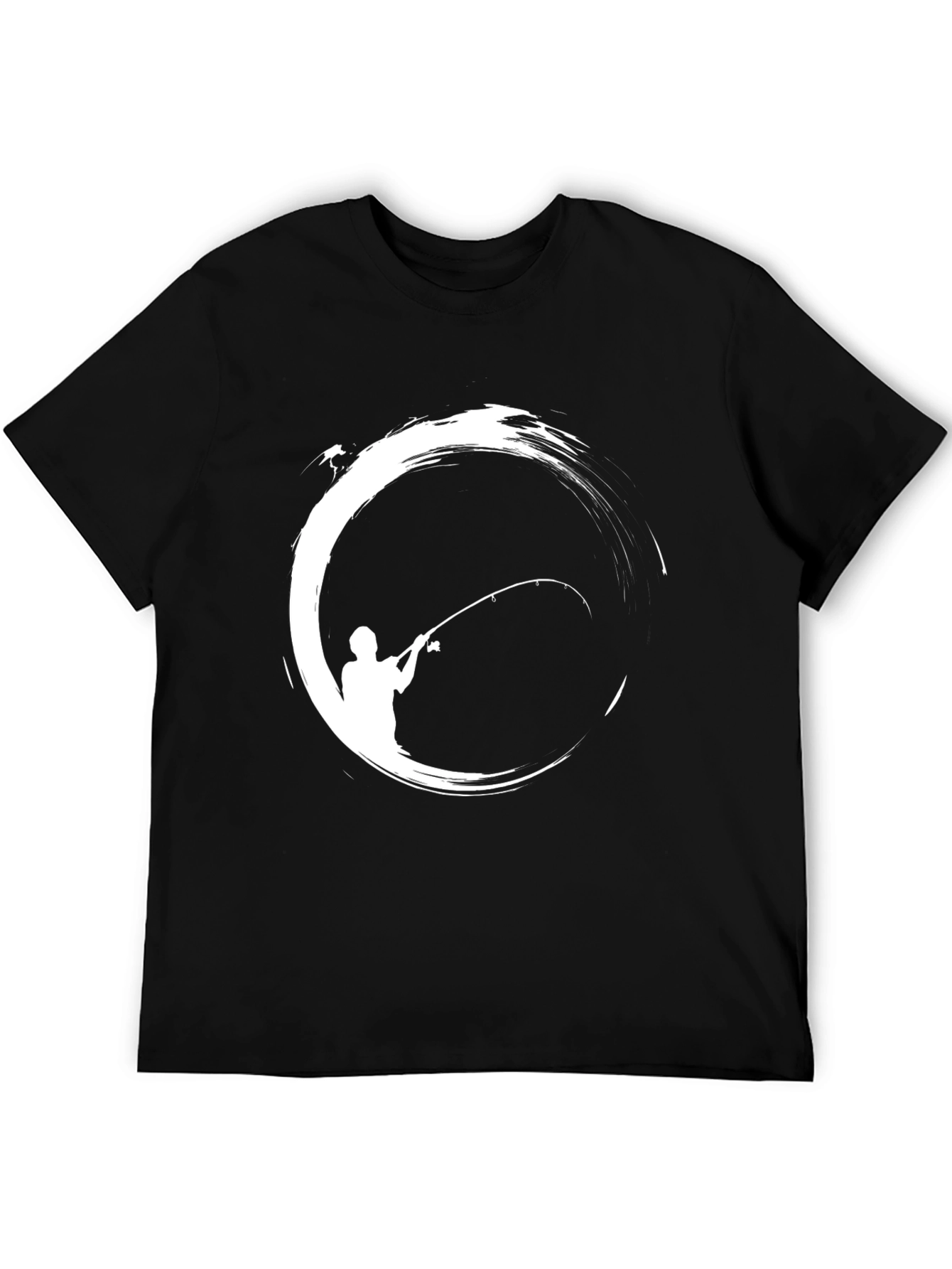 Fishing Circle Graphic Tee - Black Cotton T-Shirt