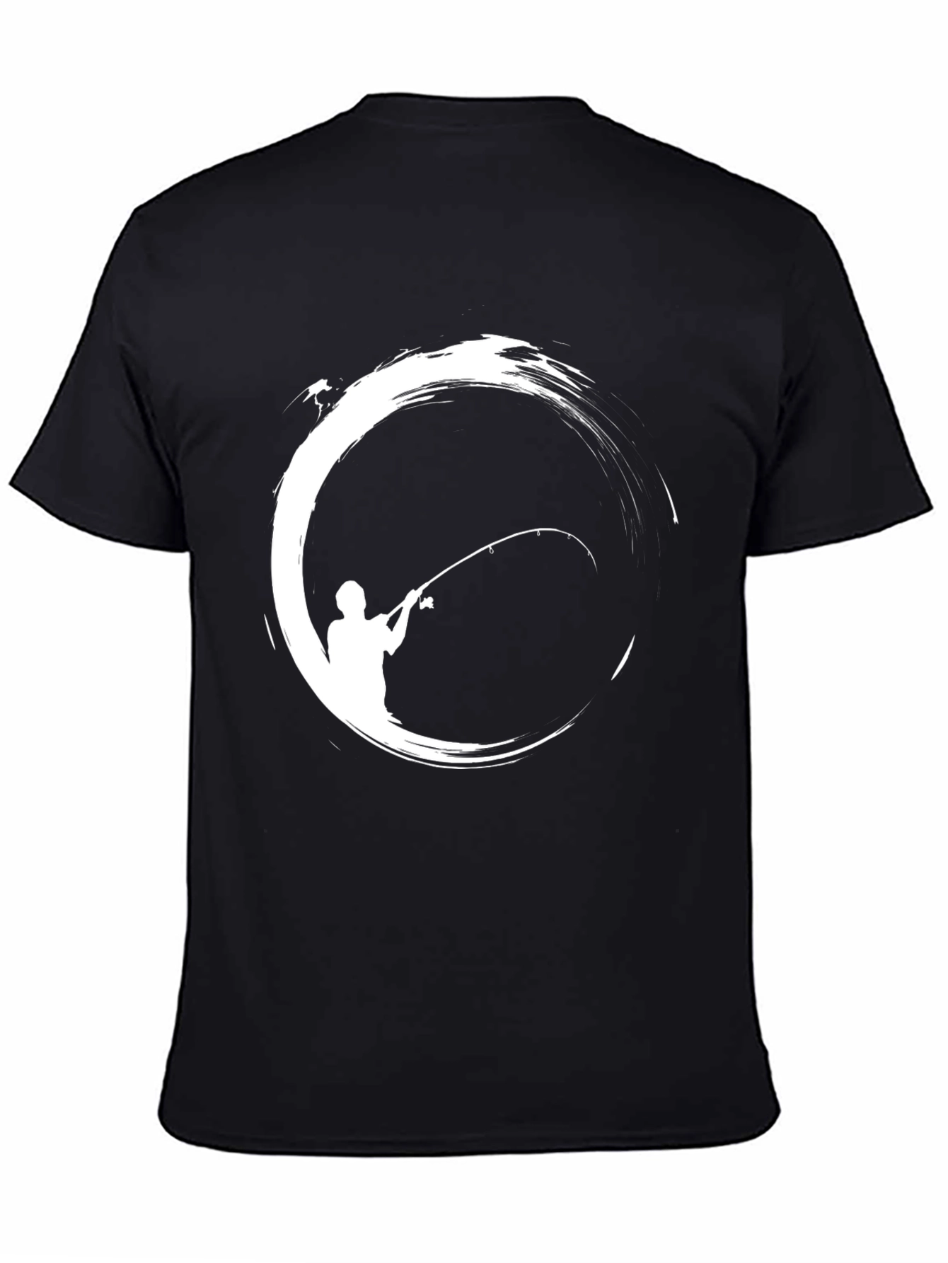 Fishing Circle Graphic Tee - Black Cotton T-Shirt