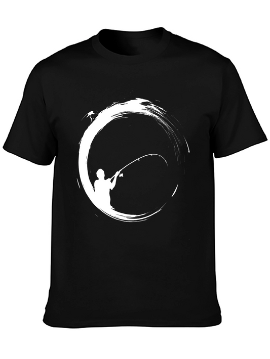 Fishing Circle Graphic Tee - Black Cotton T-Shirt