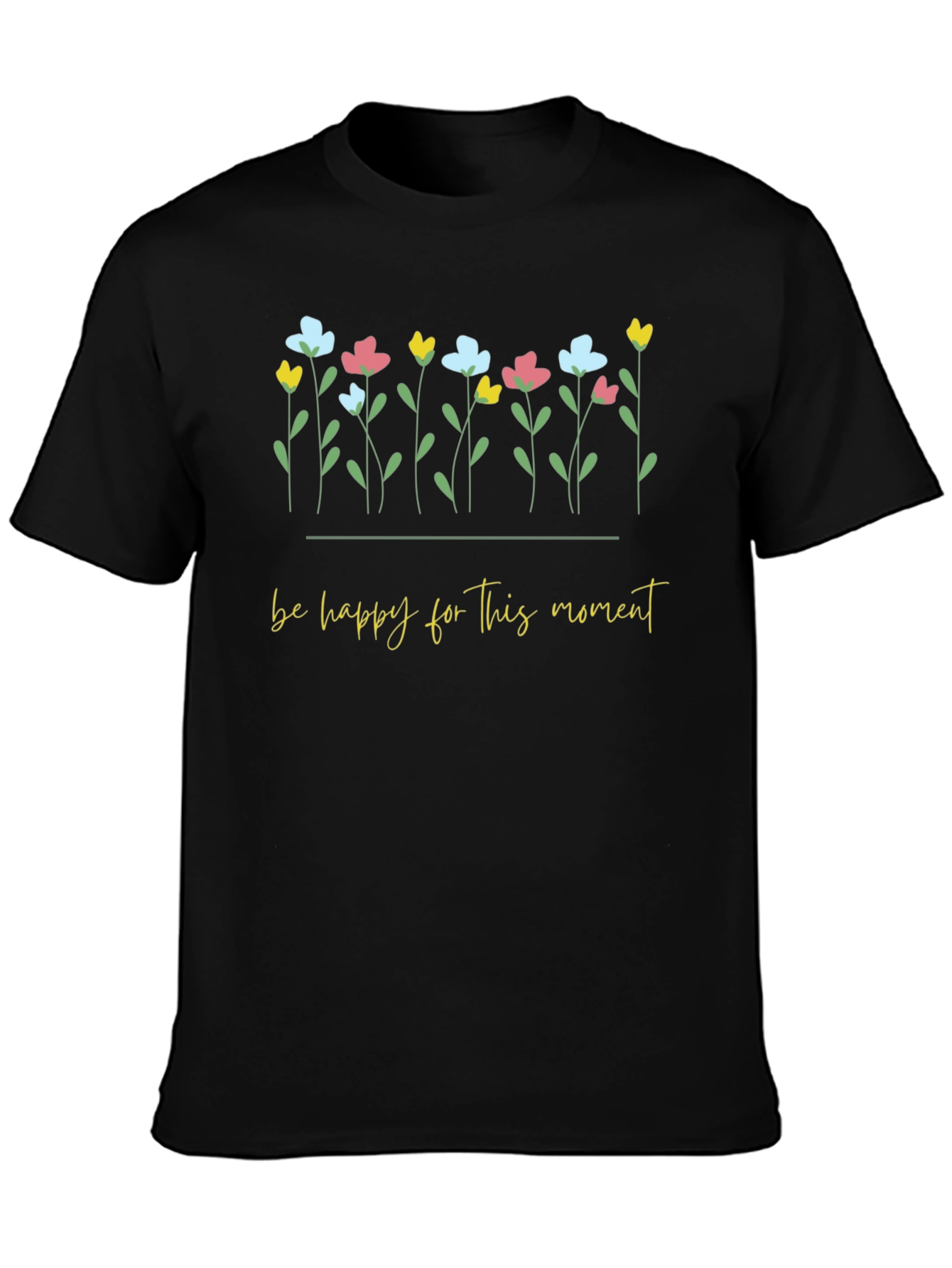 Floral Be Happy Black Graphic Tee