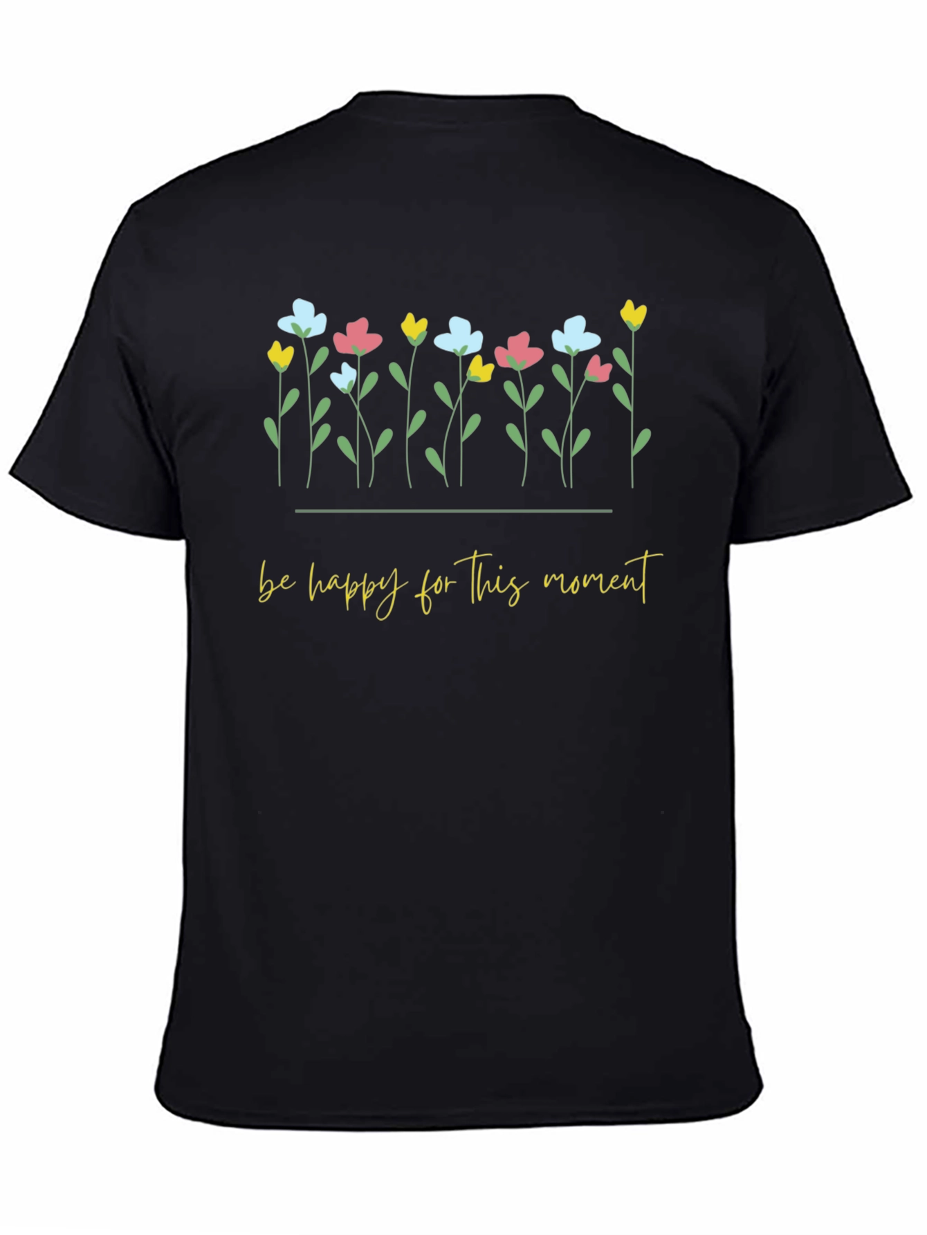 Floral Be Happy Black Graphic Tee