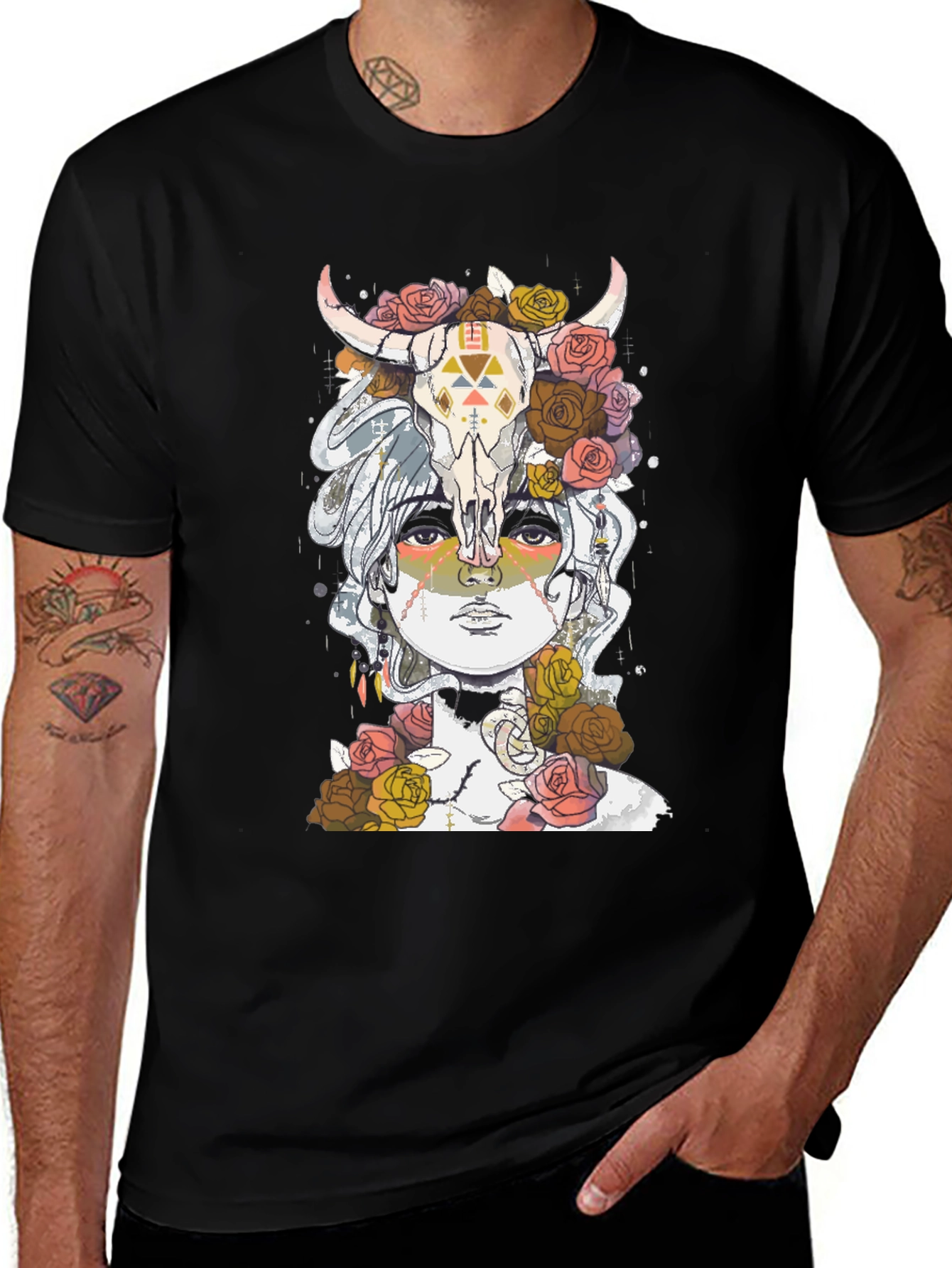 Skull & Floral T-Shirt - Artistic Graphic Tee