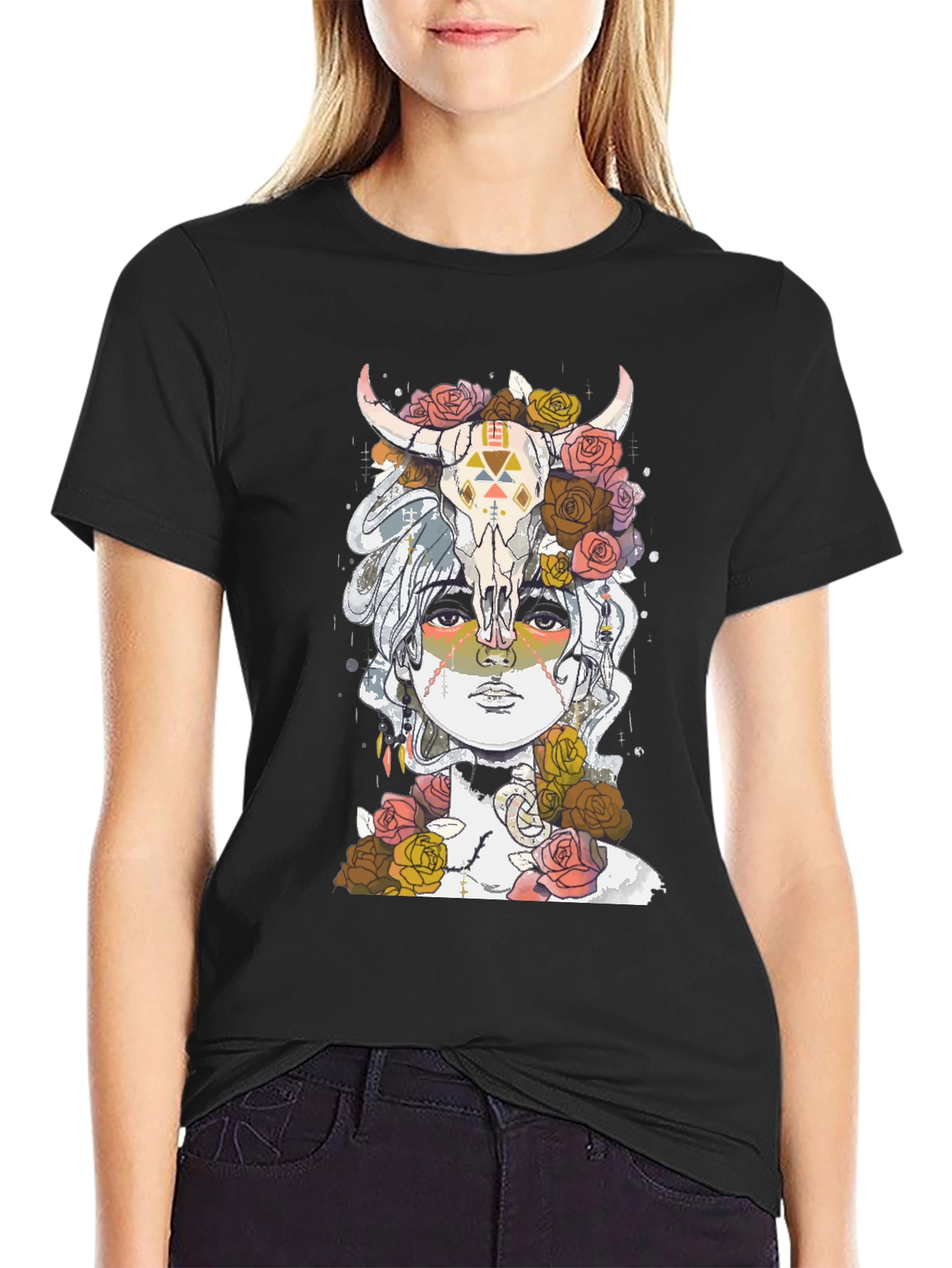 Skull & Floral T-Shirt - Artistic Graphic Tee