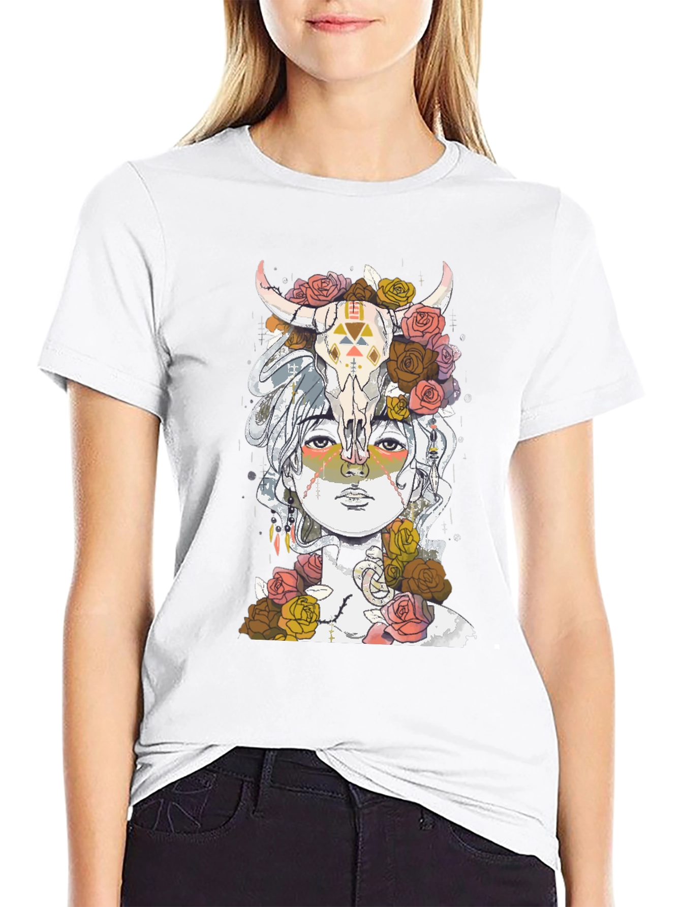 Skull & Floral T-Shirt - Artistic Graphic Tee