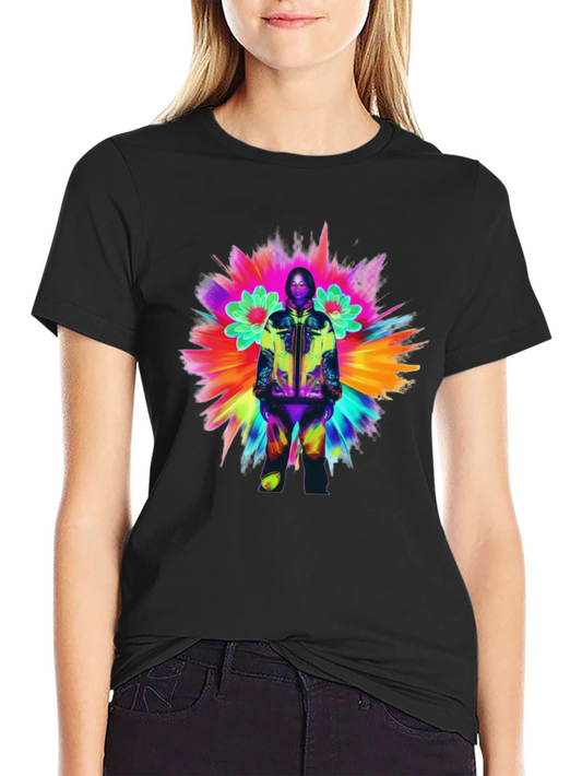 Colorful Graphic Tee - Black Cotton Blend