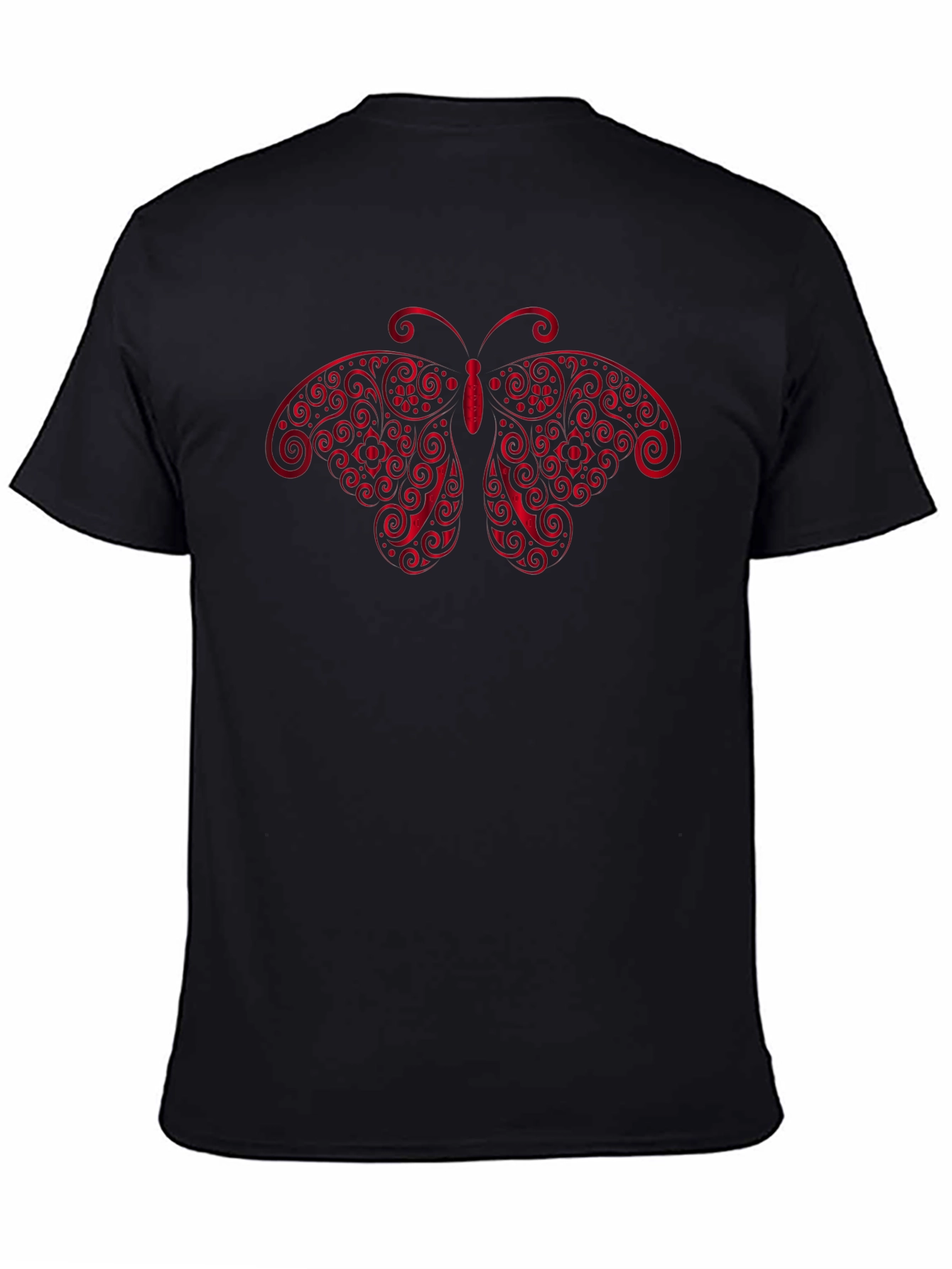 Black T-Shirt with Red Butterfly Graphic