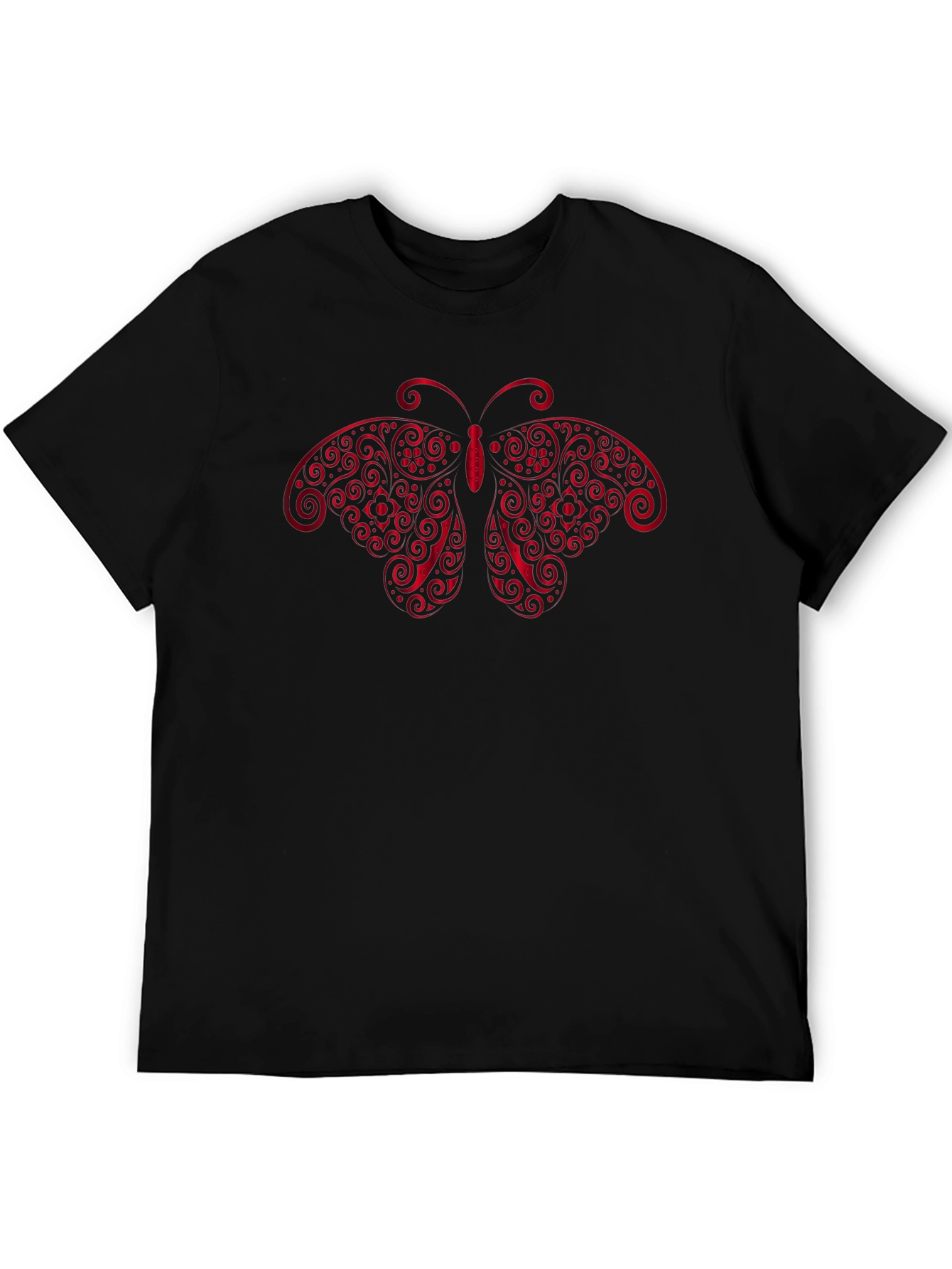 Black T-Shirt with Red Butterfly Graphic
