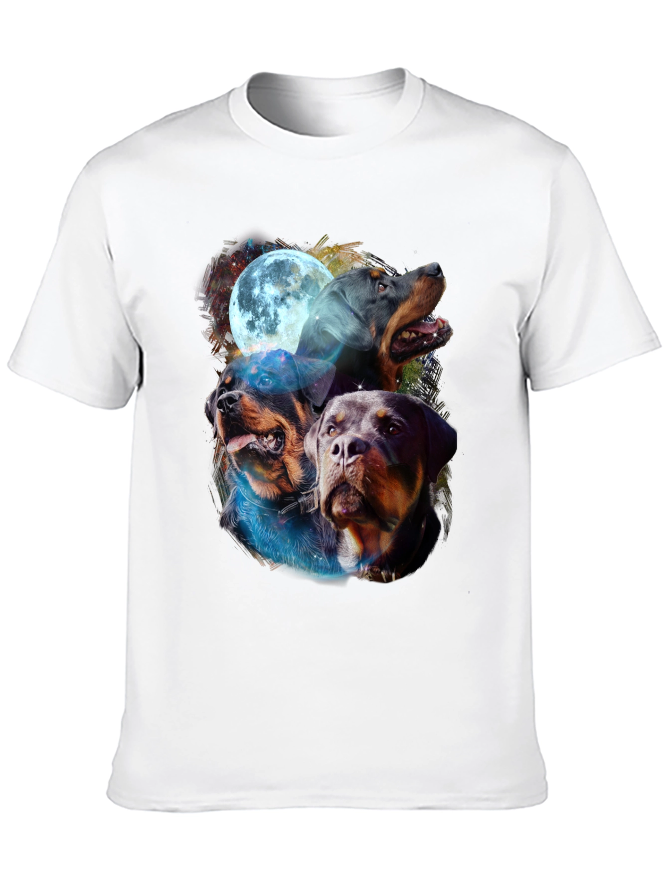 Rottweiler Moon Graphic Tee - Black Cotton Blend