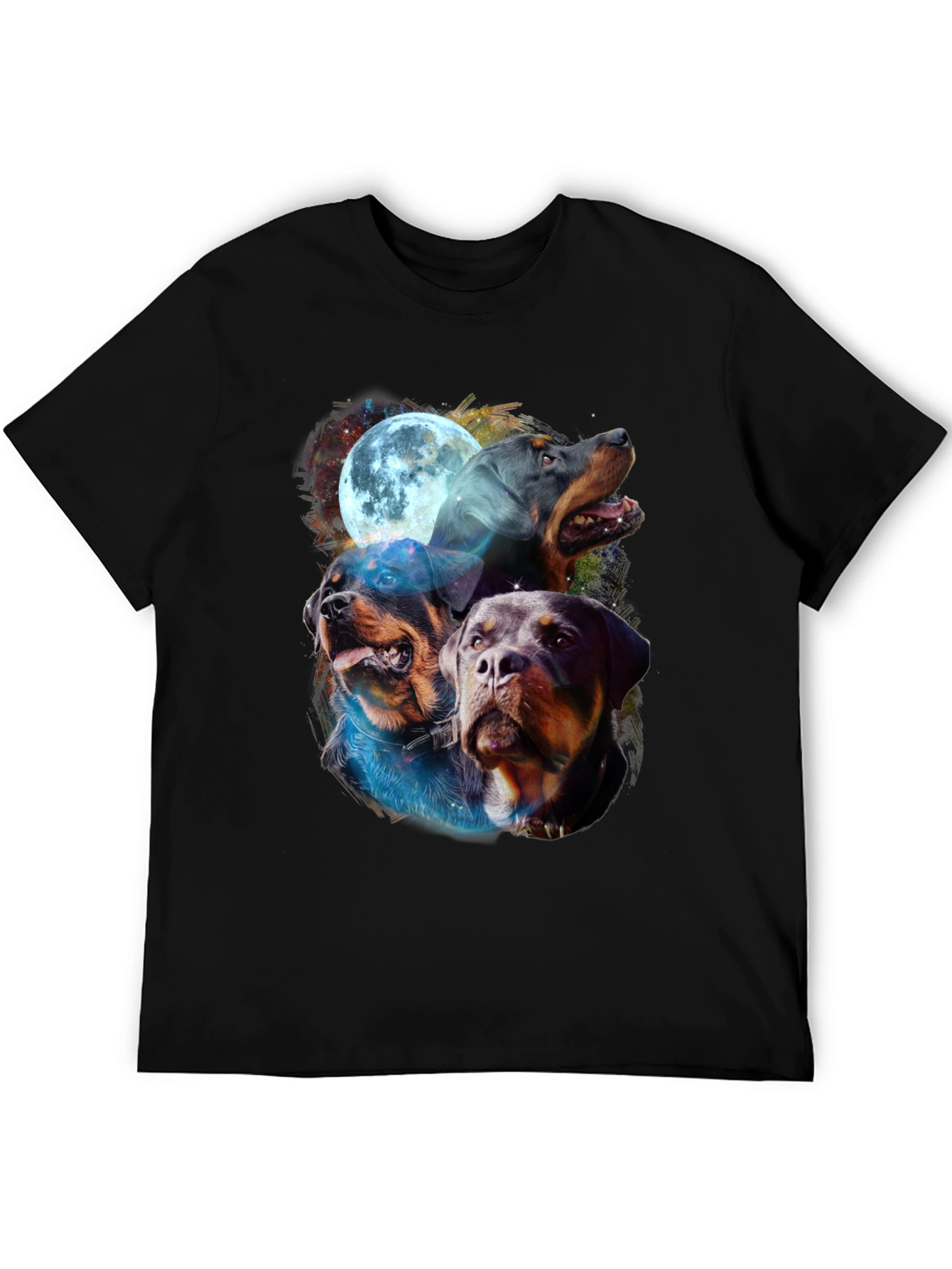 Rottweiler Moon Graphic Tee - Black Cotton Blend