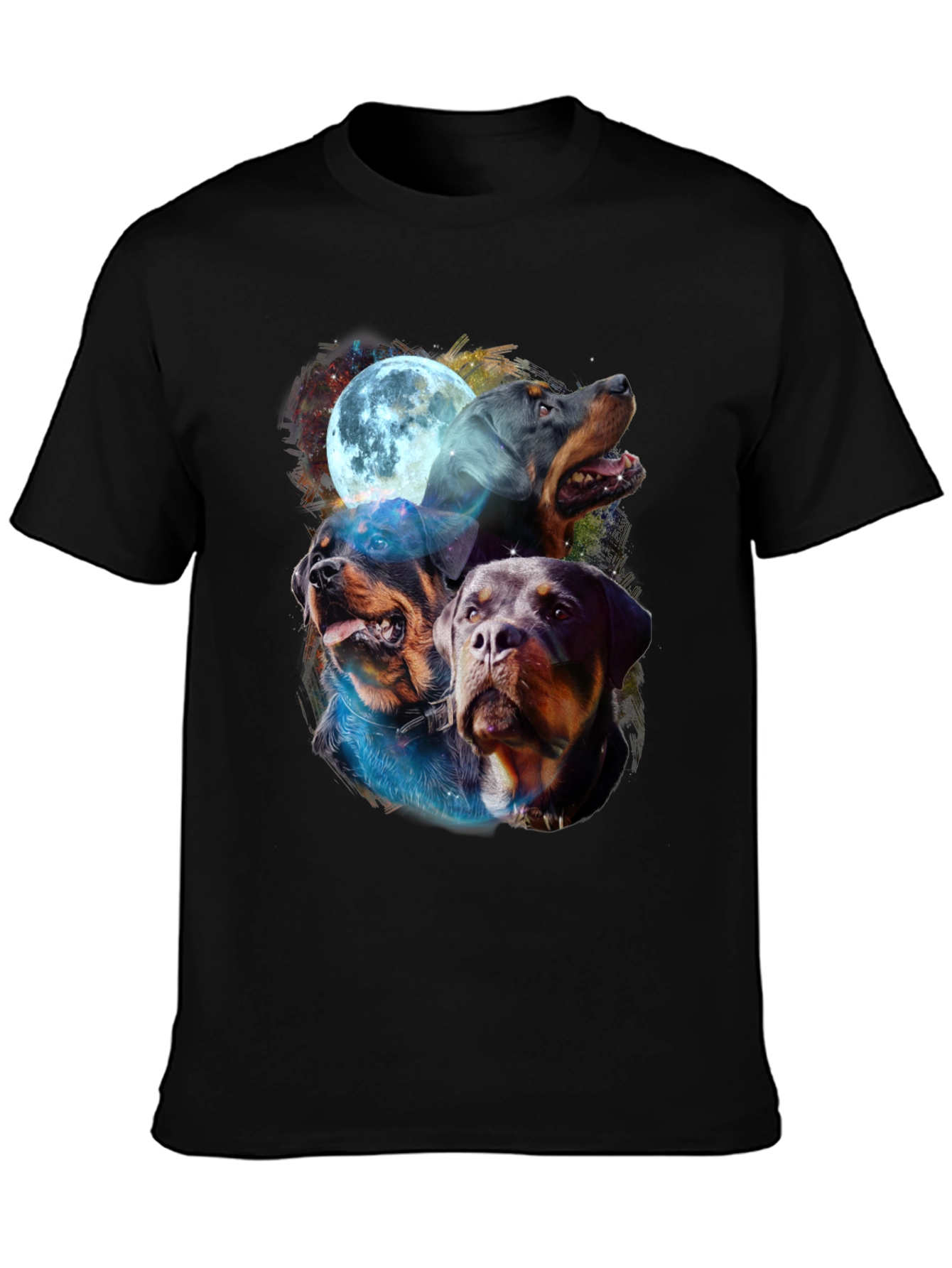 Rottweiler Moon Graphic Tee - Black Cotton Blend