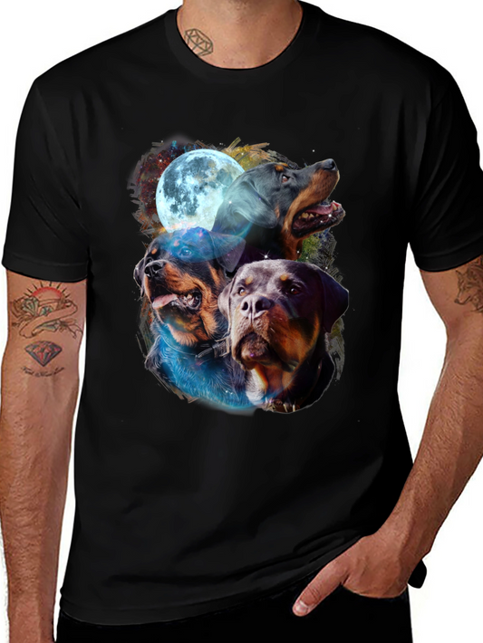 Rottweiler Moon Graphic Tee - Black Cotton Blend