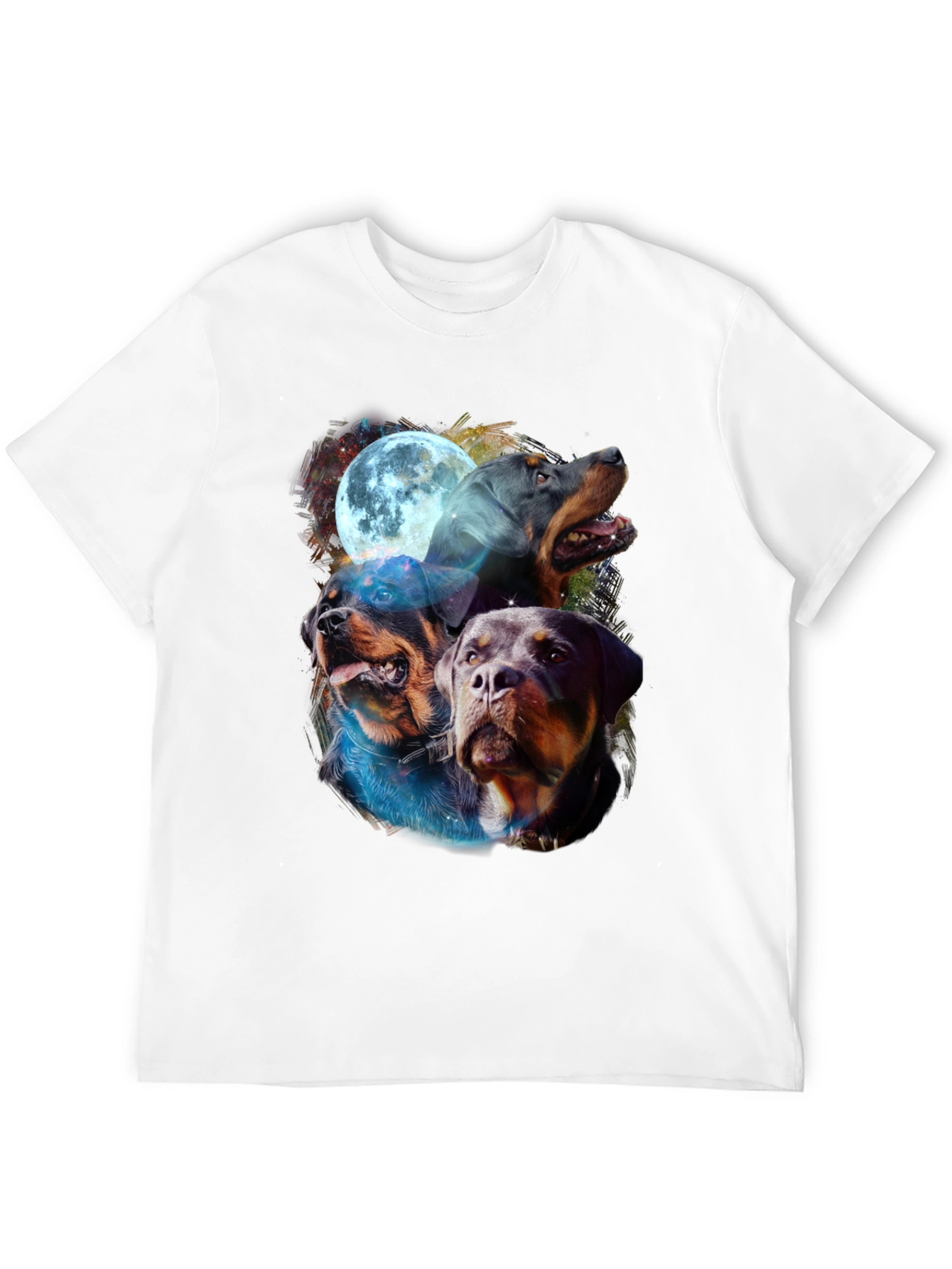 Rottweiler Moon Graphic Tee - Black Cotton Blend