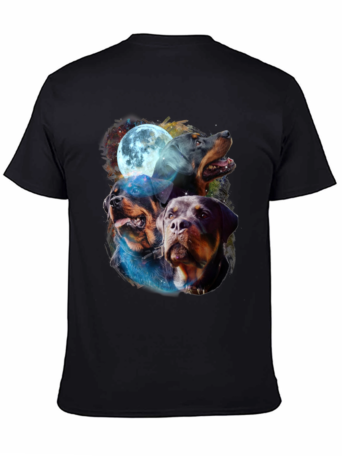 Rottweiler Moon Graphic Tee - Black Cotton Blend