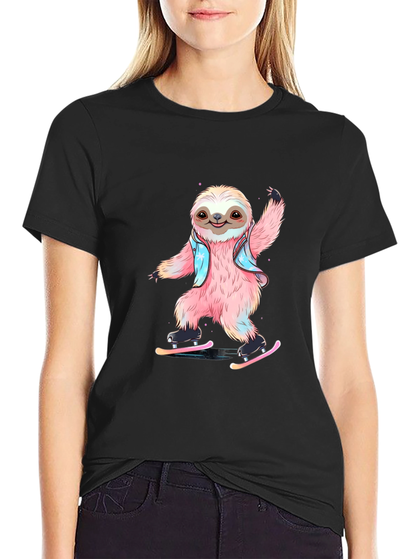 Sloth Ice Skating T-Shirt - Fun Graphic Tee