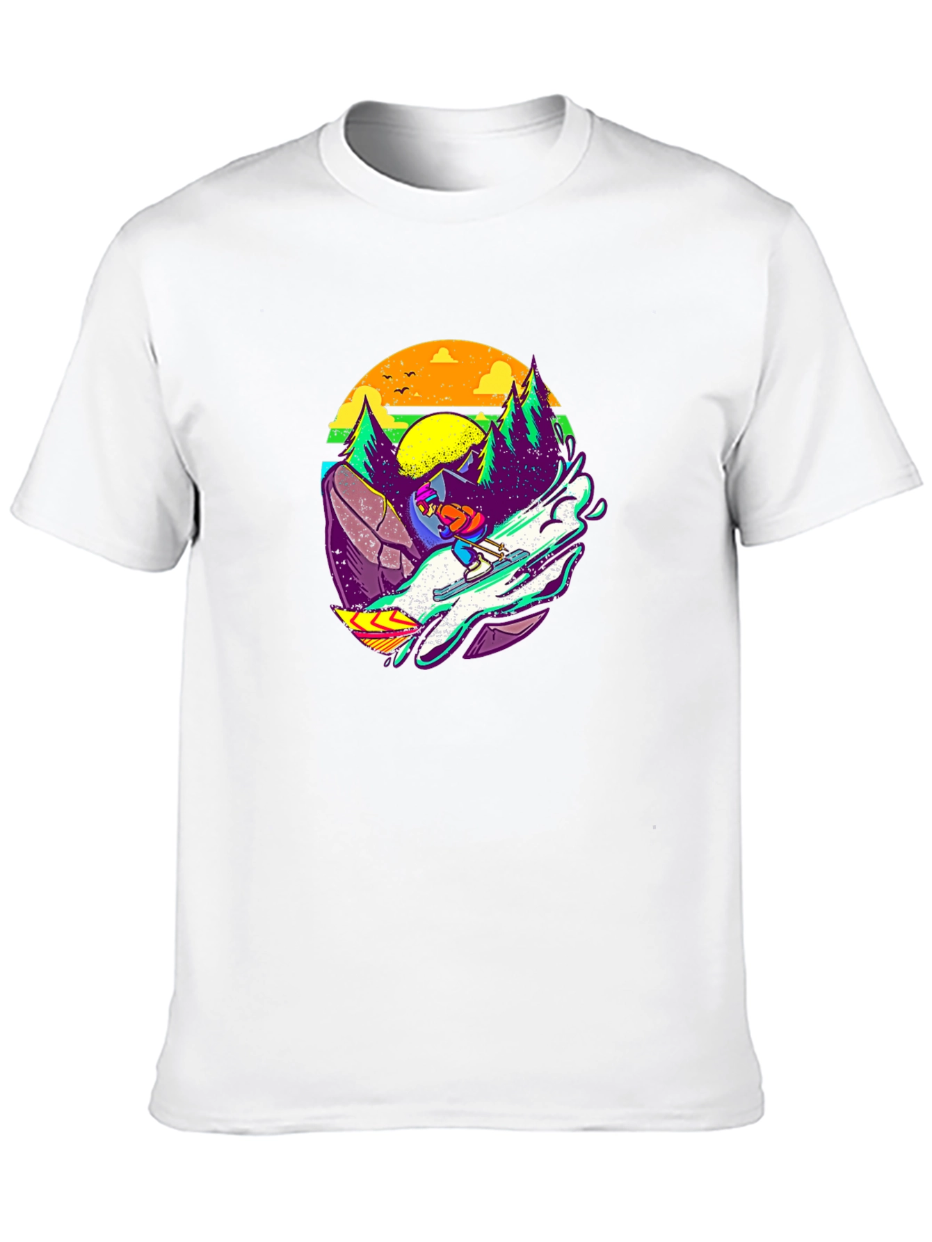 Retro Skiing Graphic Tee - Black Cotton T-Shirt