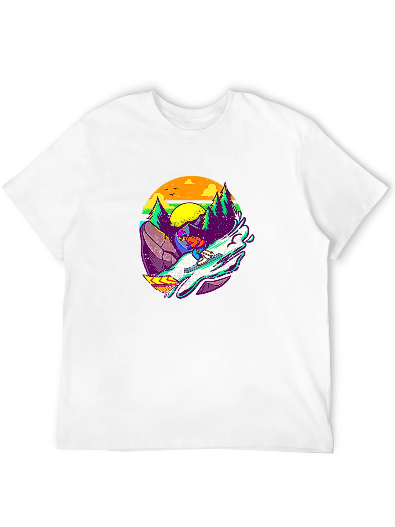 Retro Skiing Graphic Tee - Black Cotton T-Shirt