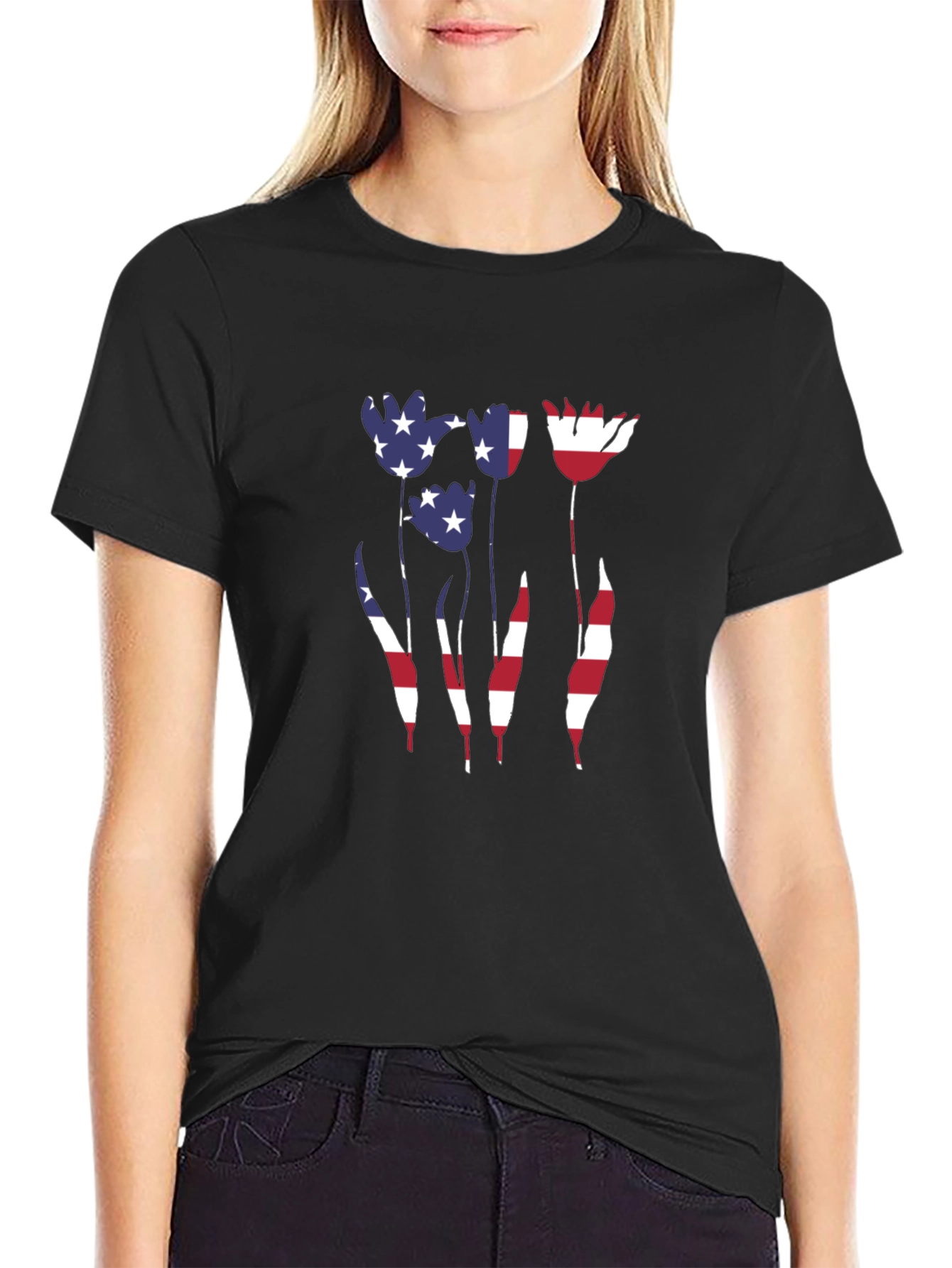 American Flag Tulip Graphic T-Shirt