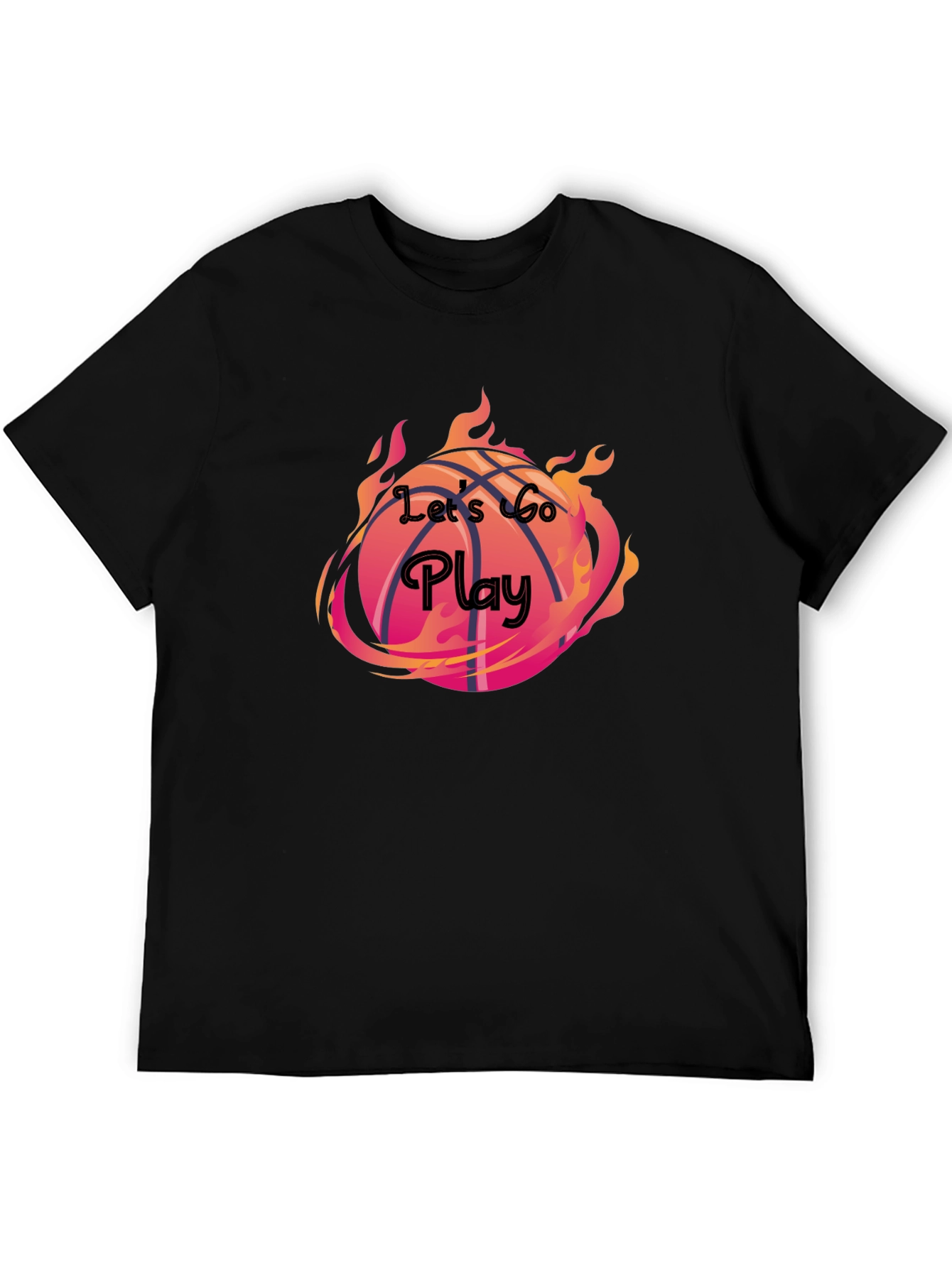 Flaming Basketball Graphic Tee - Lets Go Play!