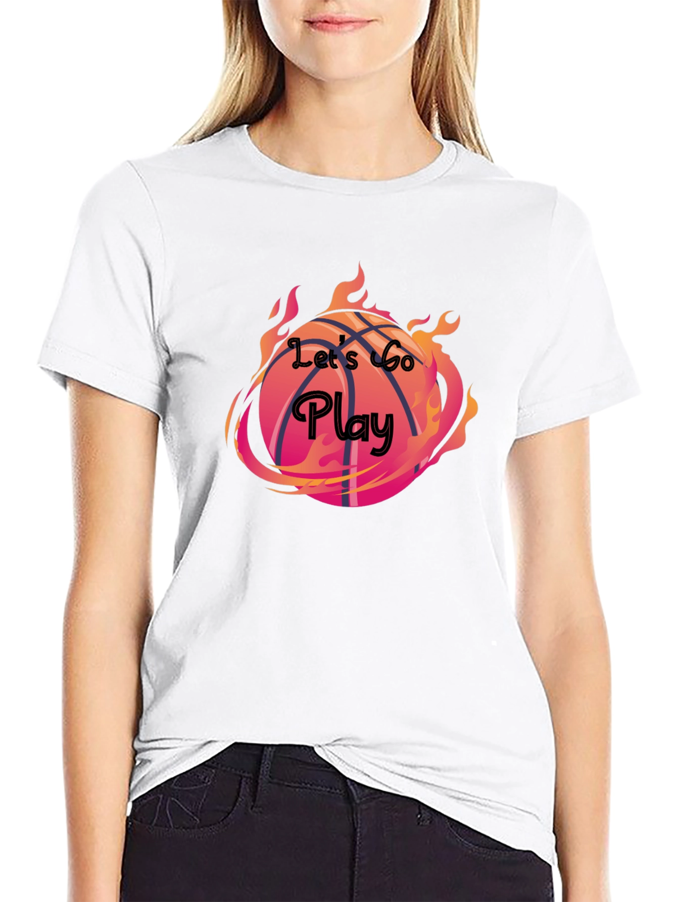 Flaming Basketball Graphic Tee - Lets Go Play!