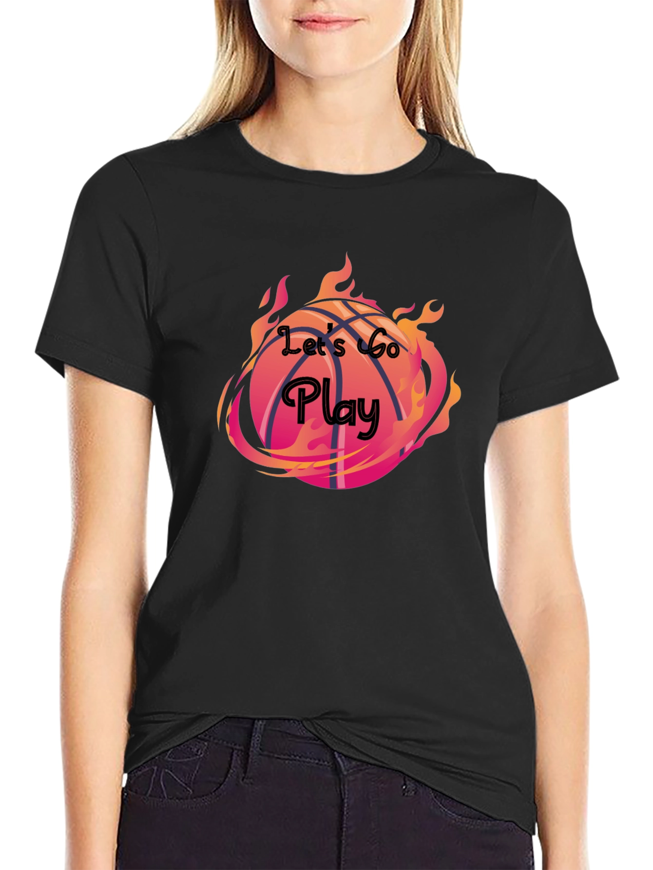 Flaming Basketball Graphic Tee - Lets Go Play!