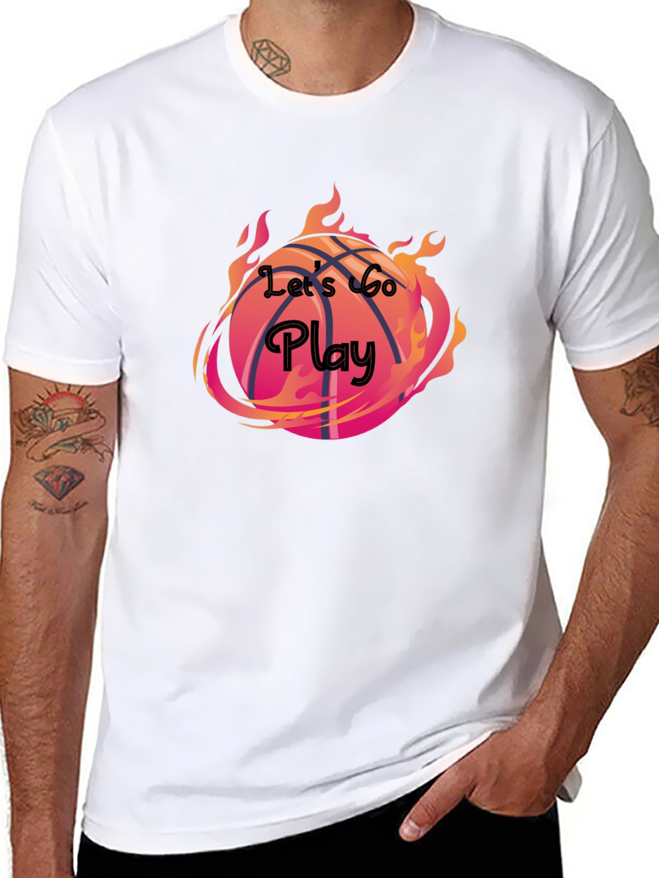 Flaming Basketball Graphic Tee - Lets Go Play!