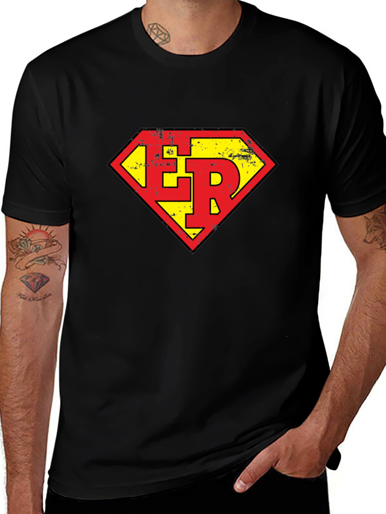 ER Super Hero Style Graphic Tee - Black