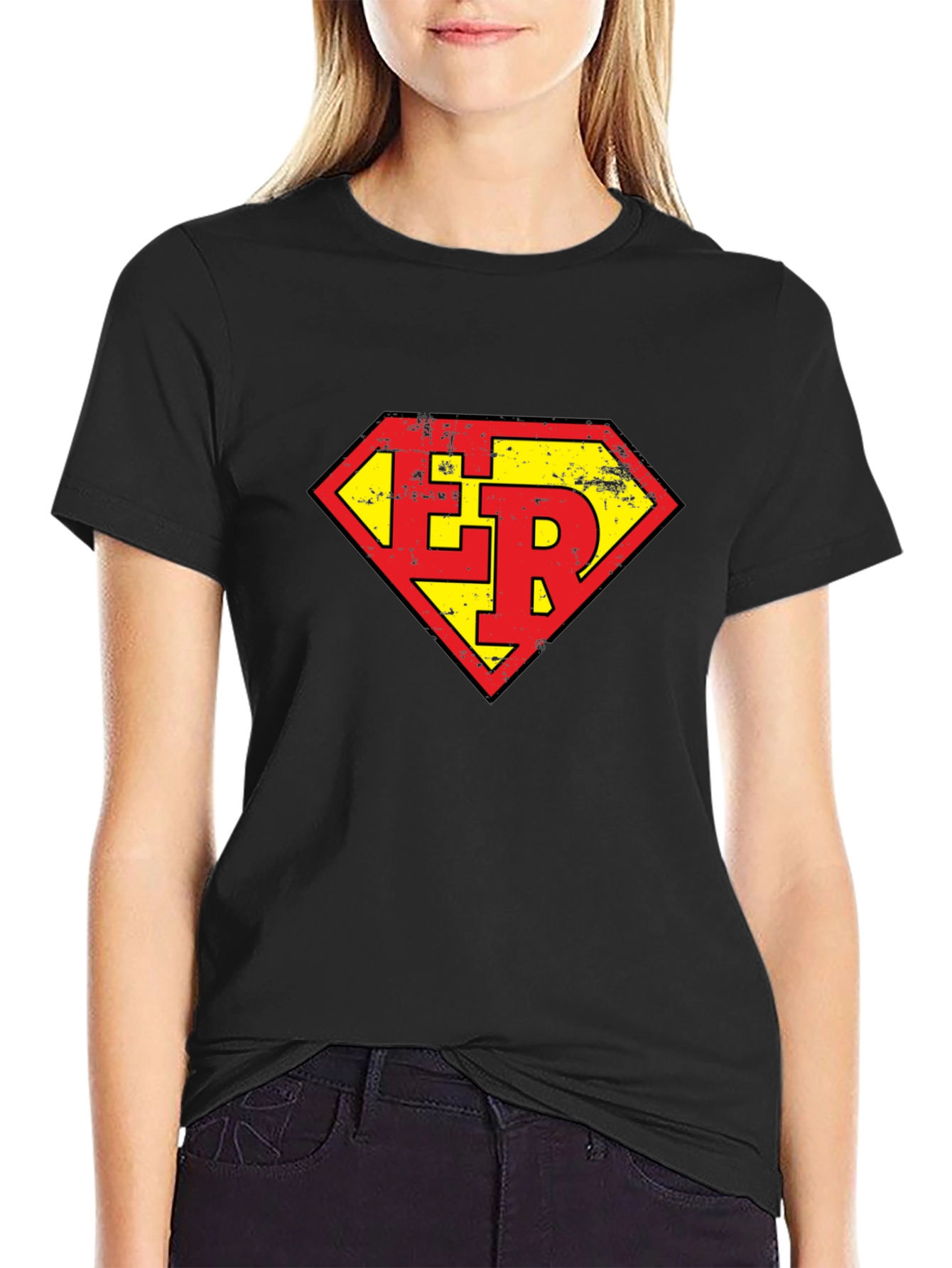 ER Super Hero Style Graphic Tee - Black