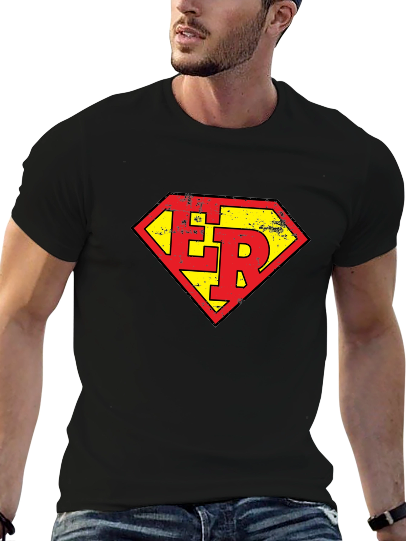 ER Super Hero Style Graphic Tee - Black