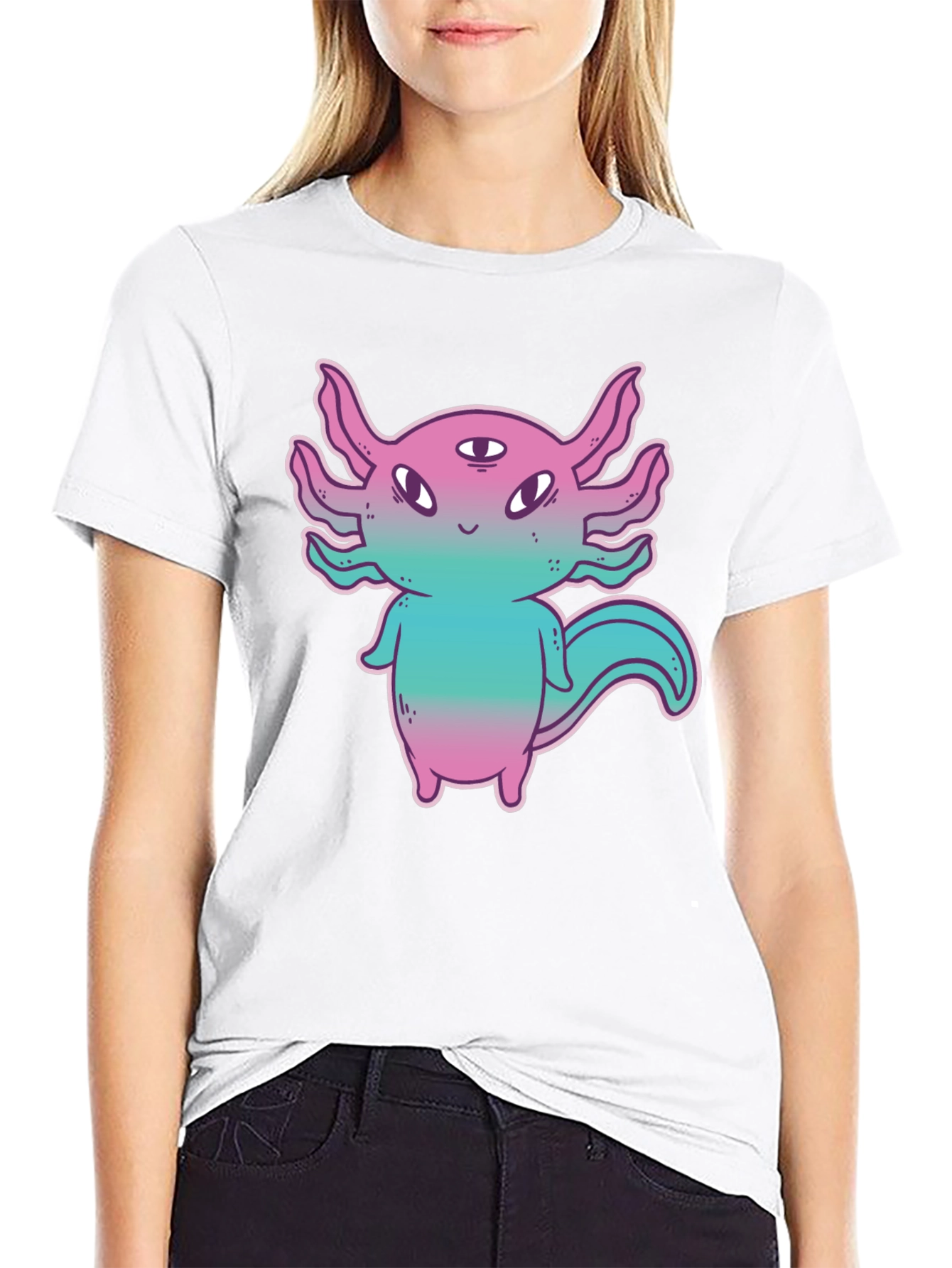 Axolotl Alien Graphic Tee - Funky 3-Eyed Amphibian Shirt