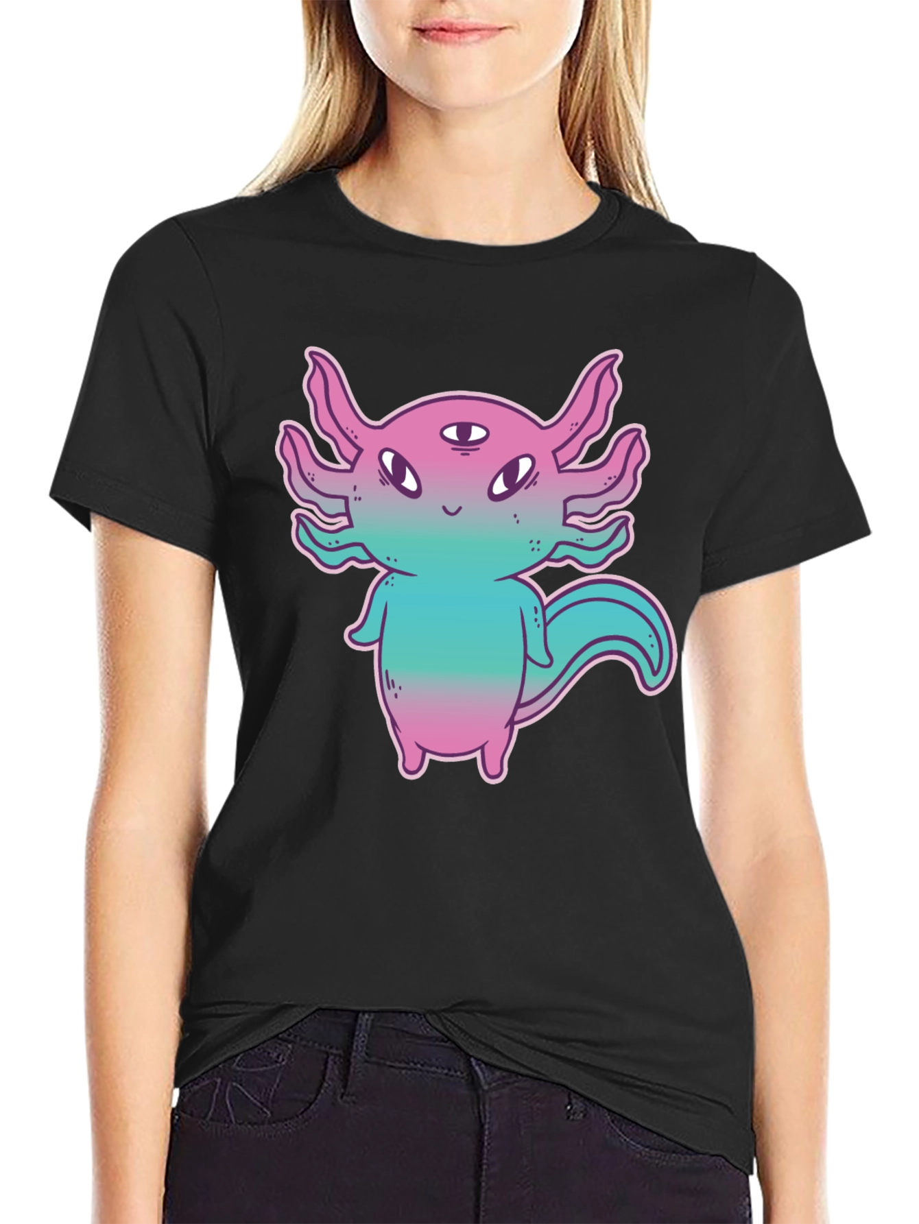 Axolotl Alien Graphic Tee - Funky 3-Eyed Amphibian Shirt