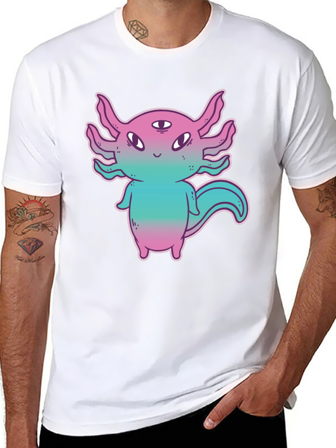 Axolotl Alien Graphic Tee - Funky 3-Eyed Amphibian Shirt