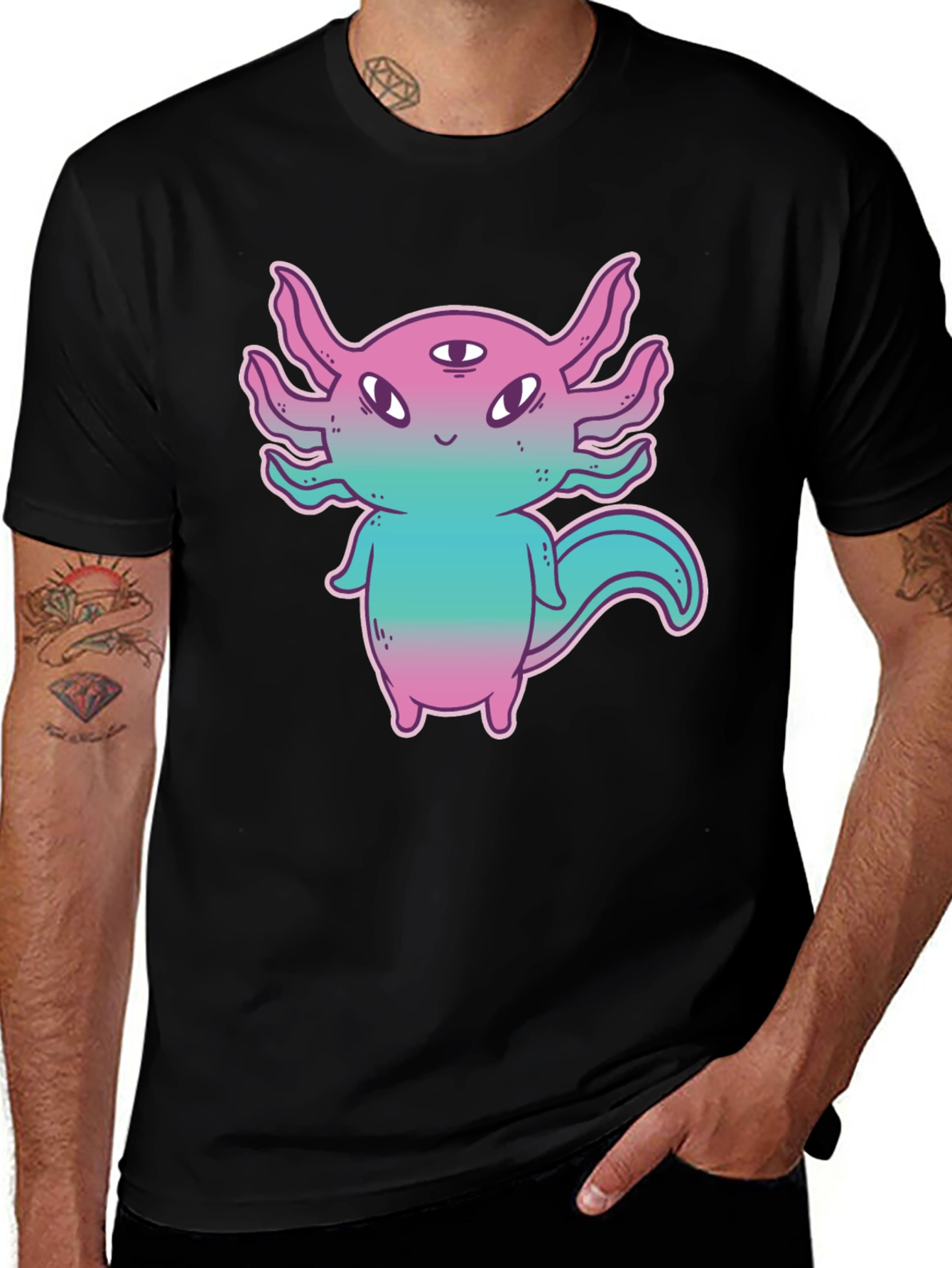 Axolotl Alien Graphic Tee - Funky 3-Eyed Amphibian Shirt