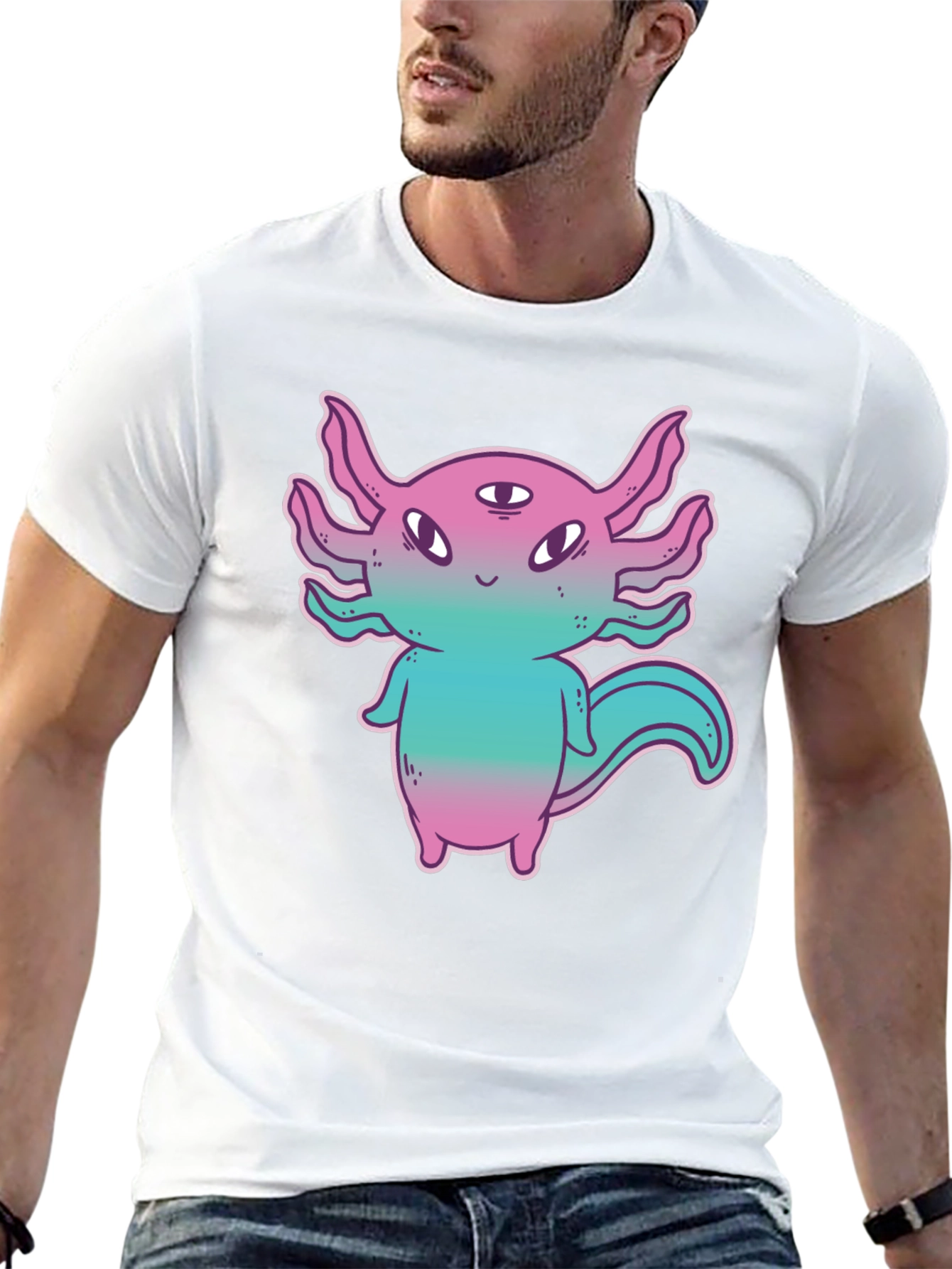 Axolotl Alien Graphic Tee - Funky 3-Eyed Amphibian Shirt