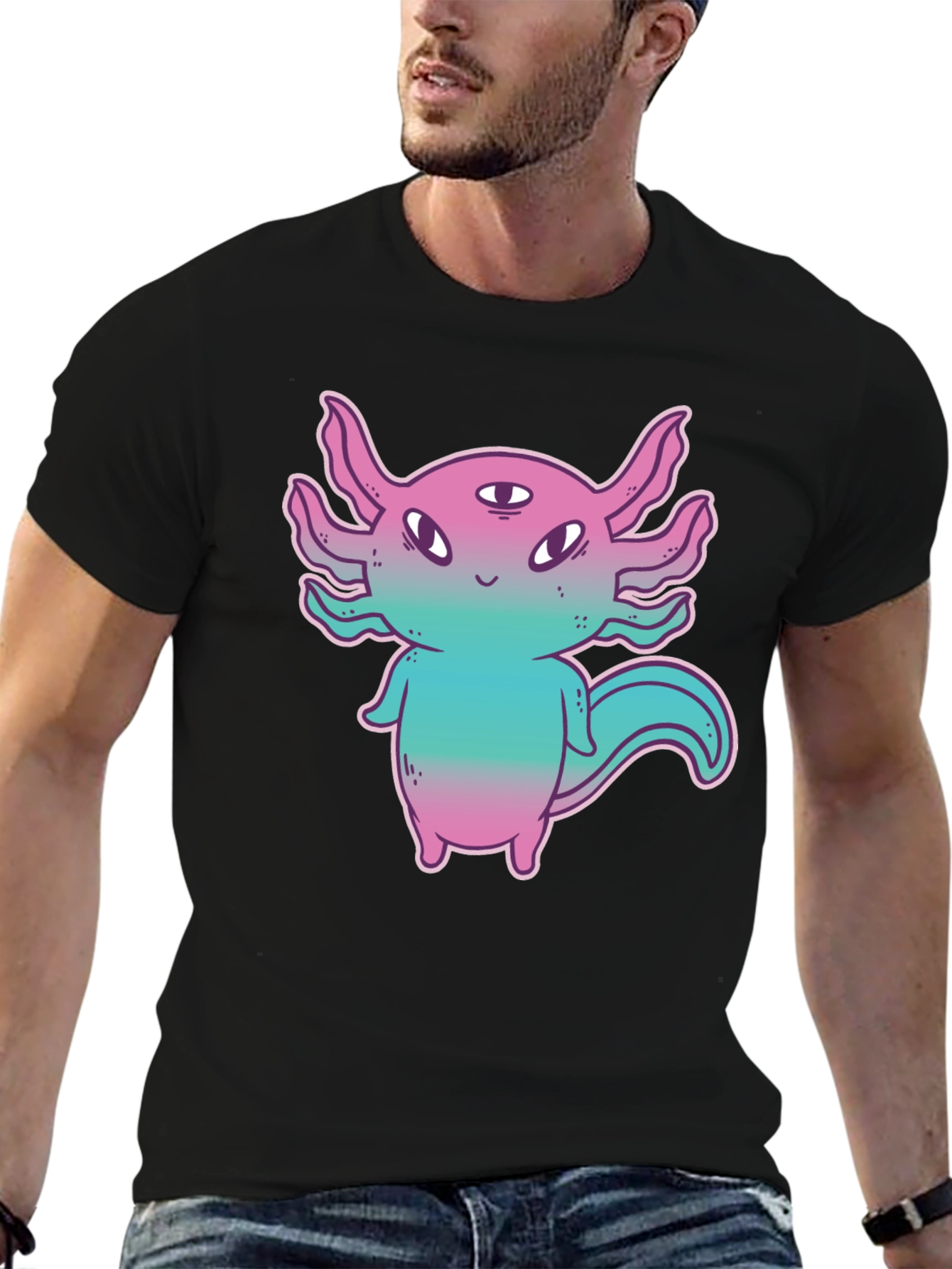 Axolotl Alien Graphic Tee - Funky 3-Eyed Amphibian Shirt