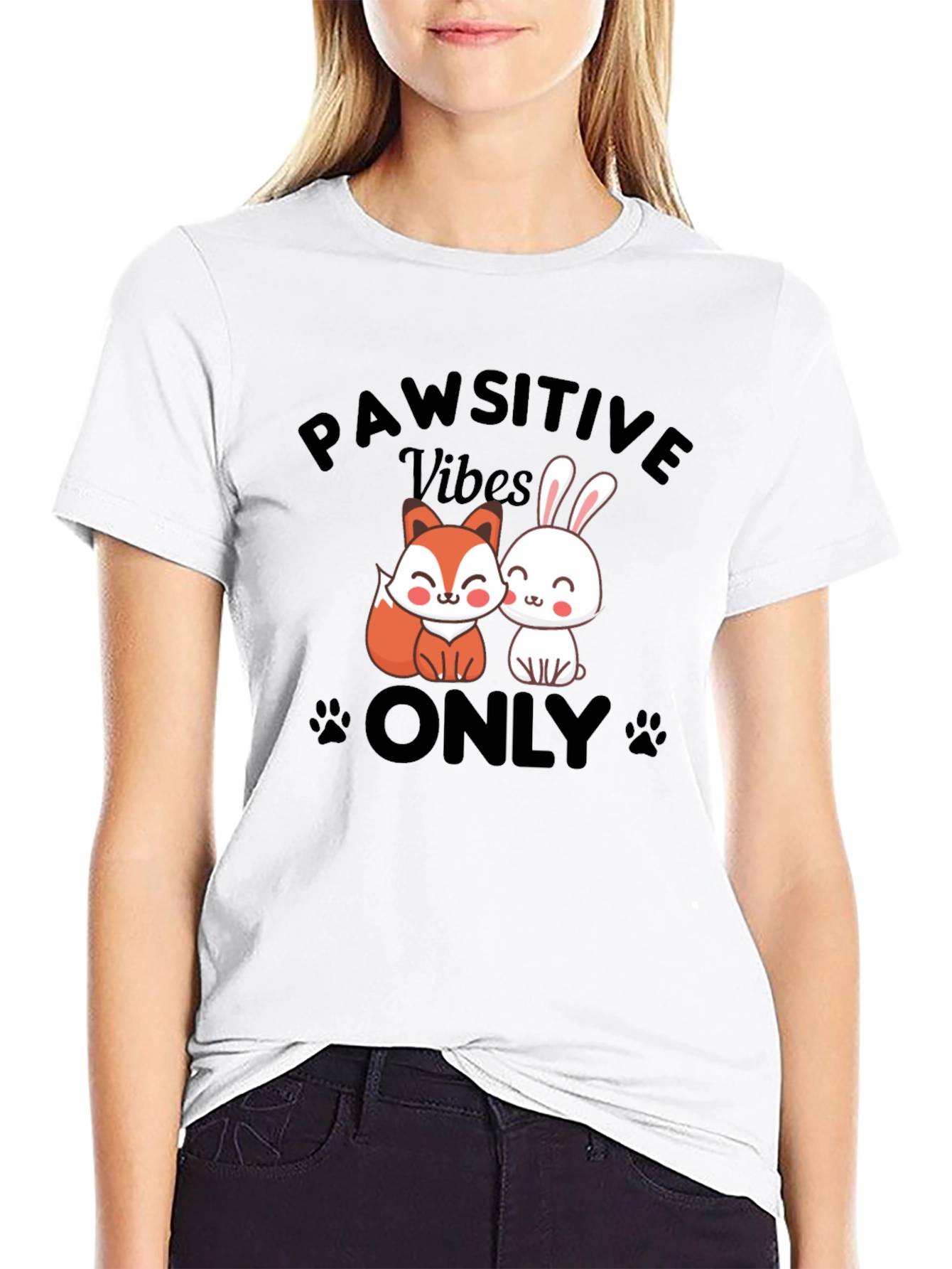 Pawsitive Vibes Only T-Shirt - Cute Animal Design