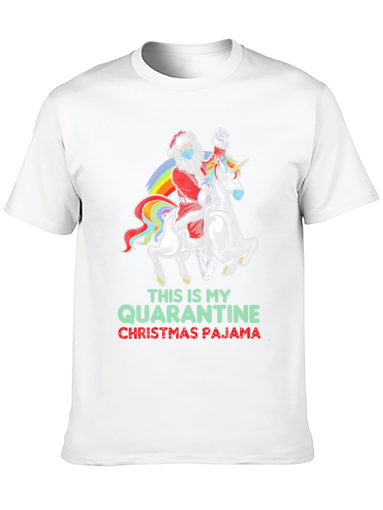 Quarantine Christmas Pajama T-Shirt Santa Unicorn