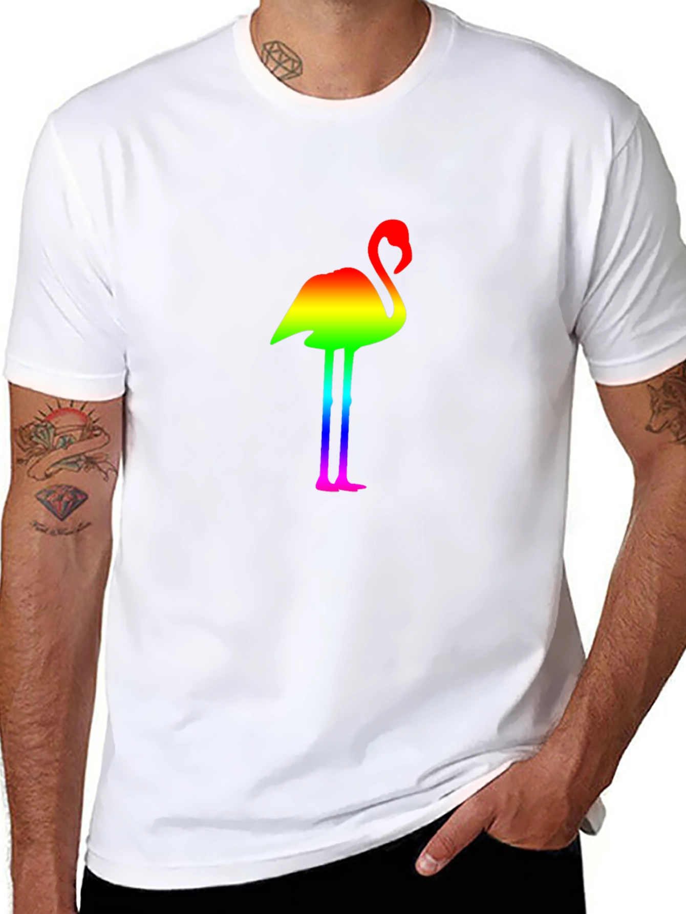 Rainbow Flamingo Graphic Black T-Shirt