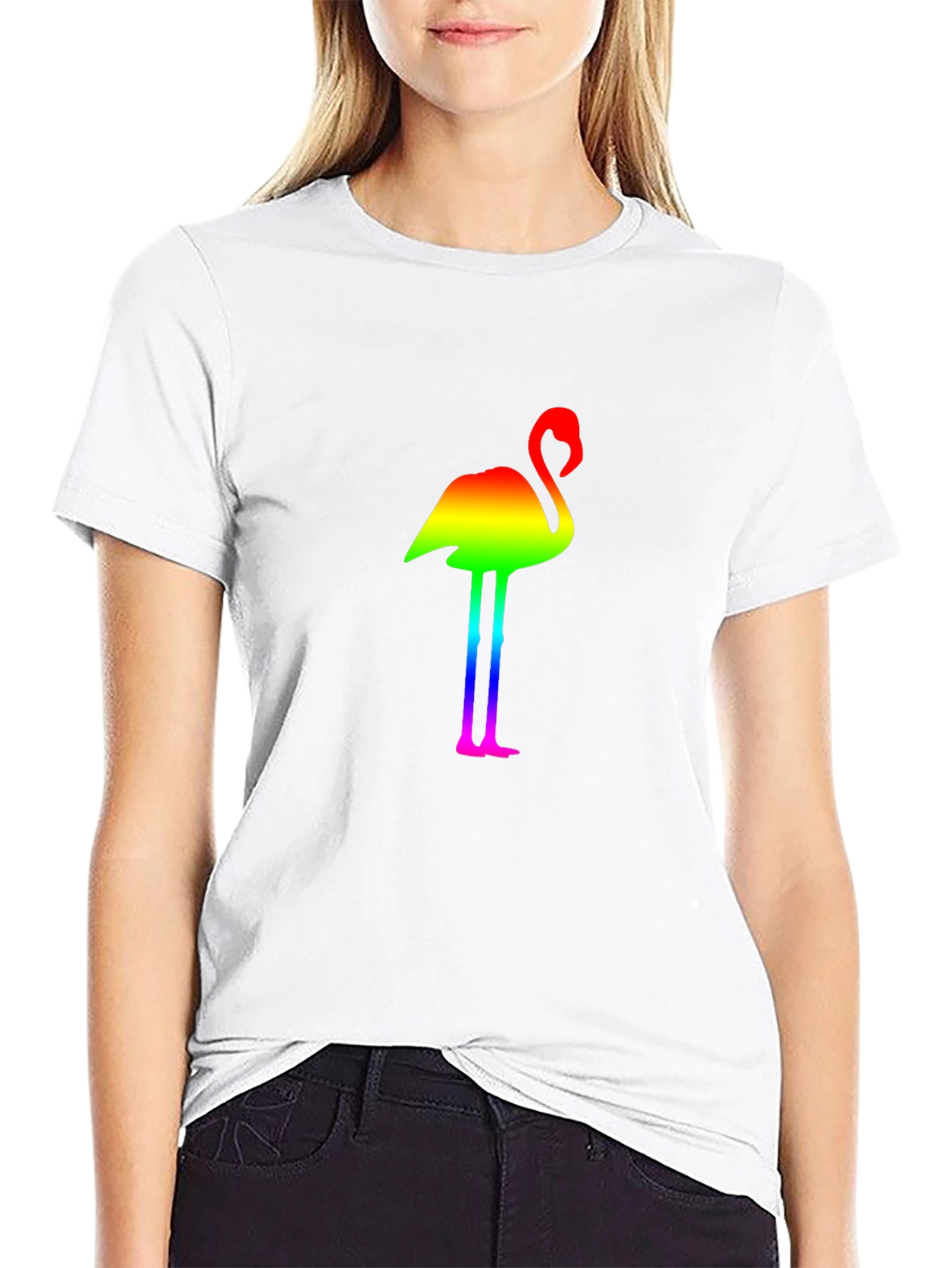 Rainbow Flamingo Graphic Black T-Shirt