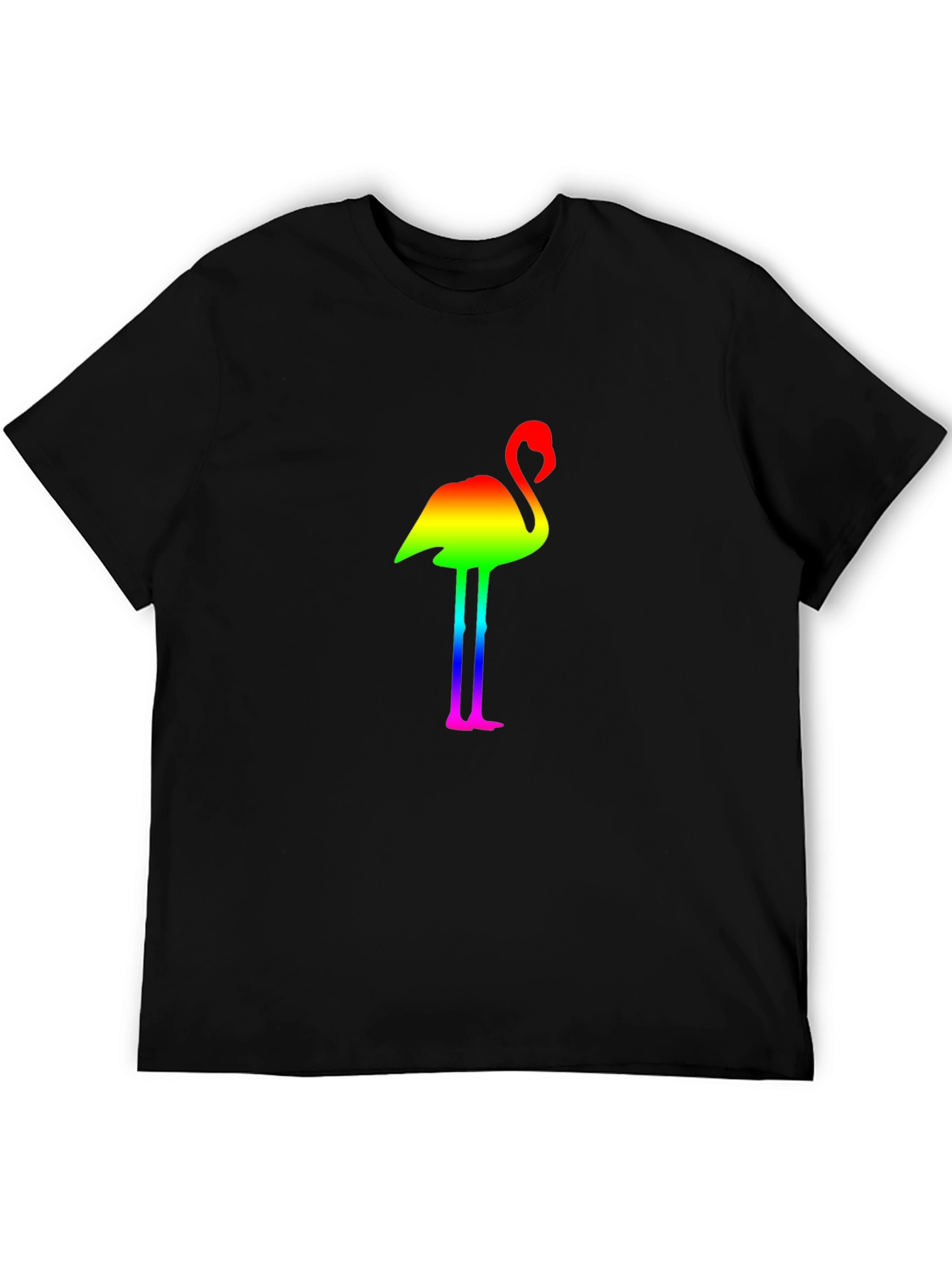 Rainbow Flamingo Graphic Black T-Shirt
