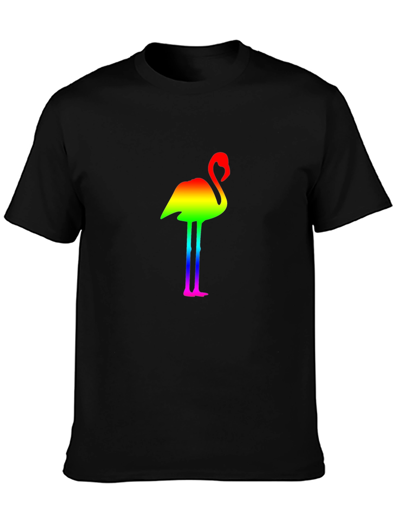 Rainbow Flamingo Graphic Black T-Shirt
