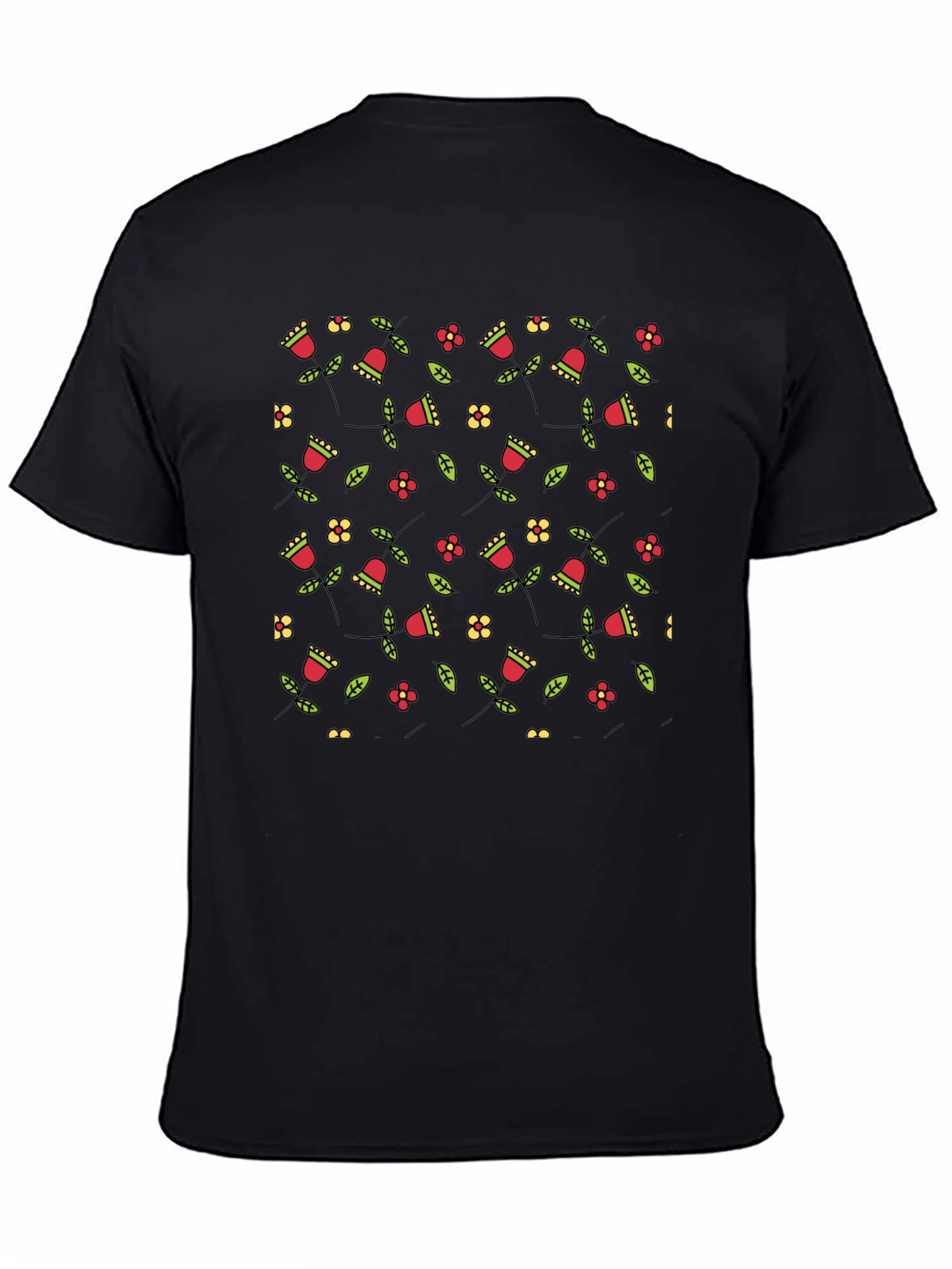 Floral Pattern Black T-Shirt