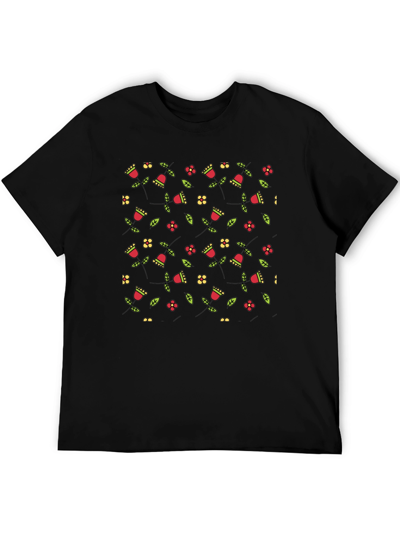 Floral Pattern Black T-Shirt