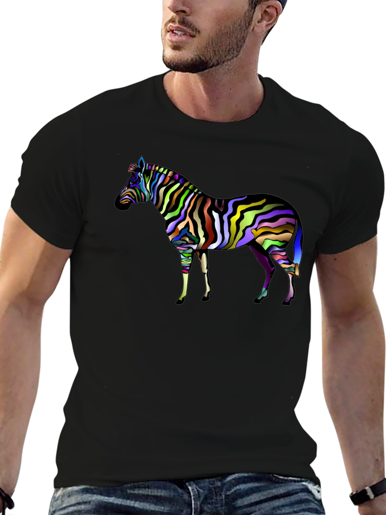 Vibrant Zebra Graphic Tee - Mens Black T-Shirt