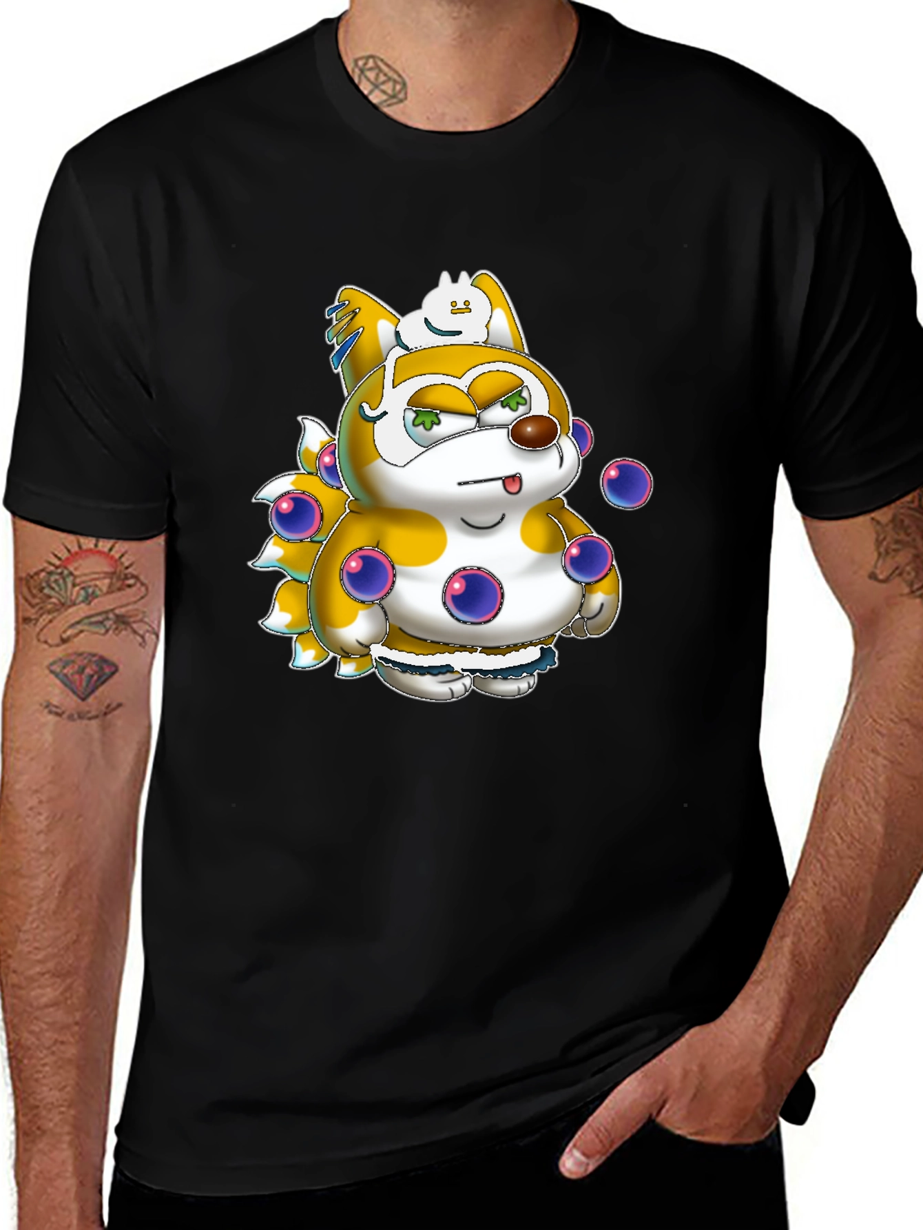 Cartoon Character Graphic T-Shirt - Black