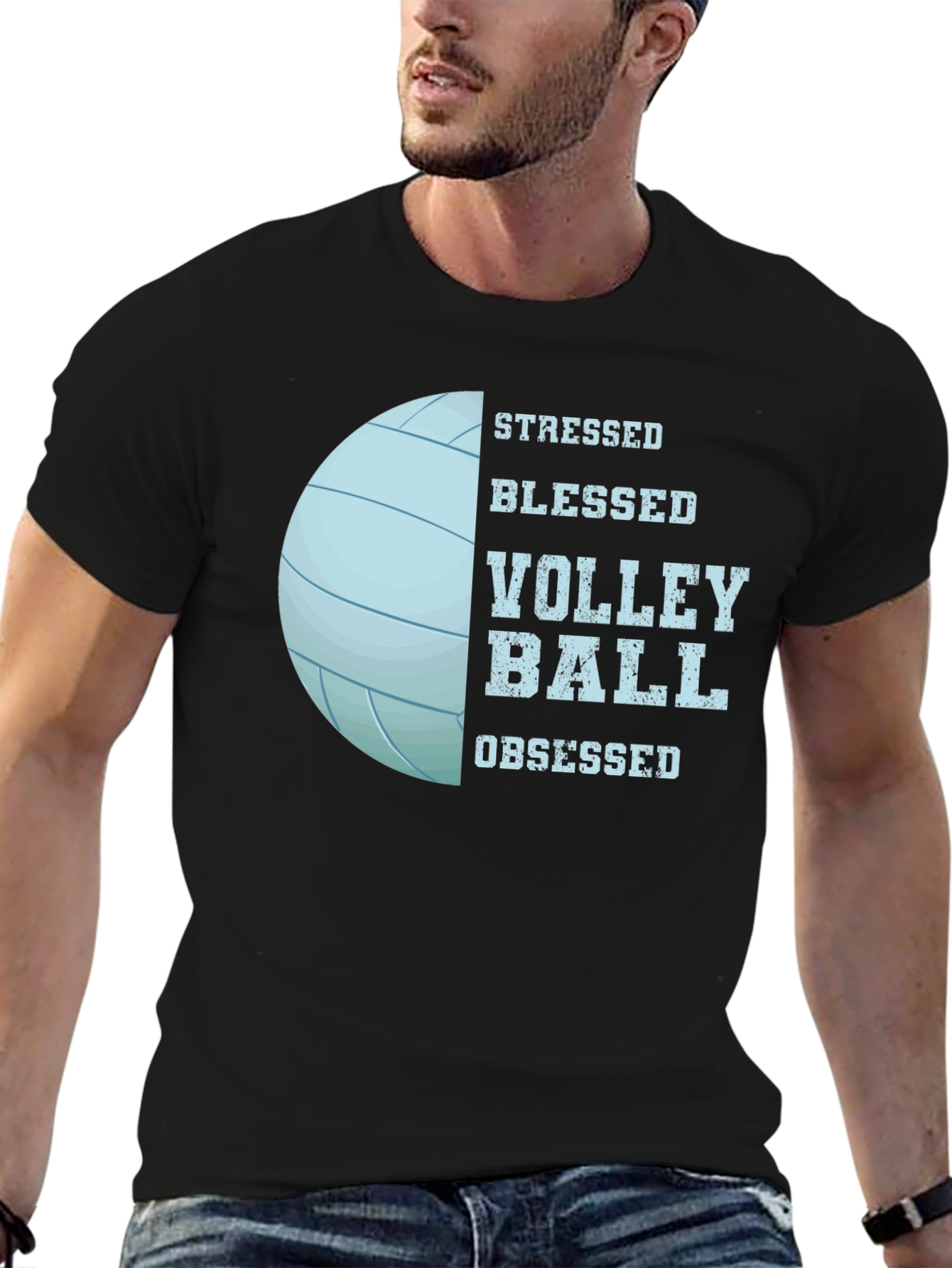 Stressed Blessed Volleyball Obsessed Black T-Shirt