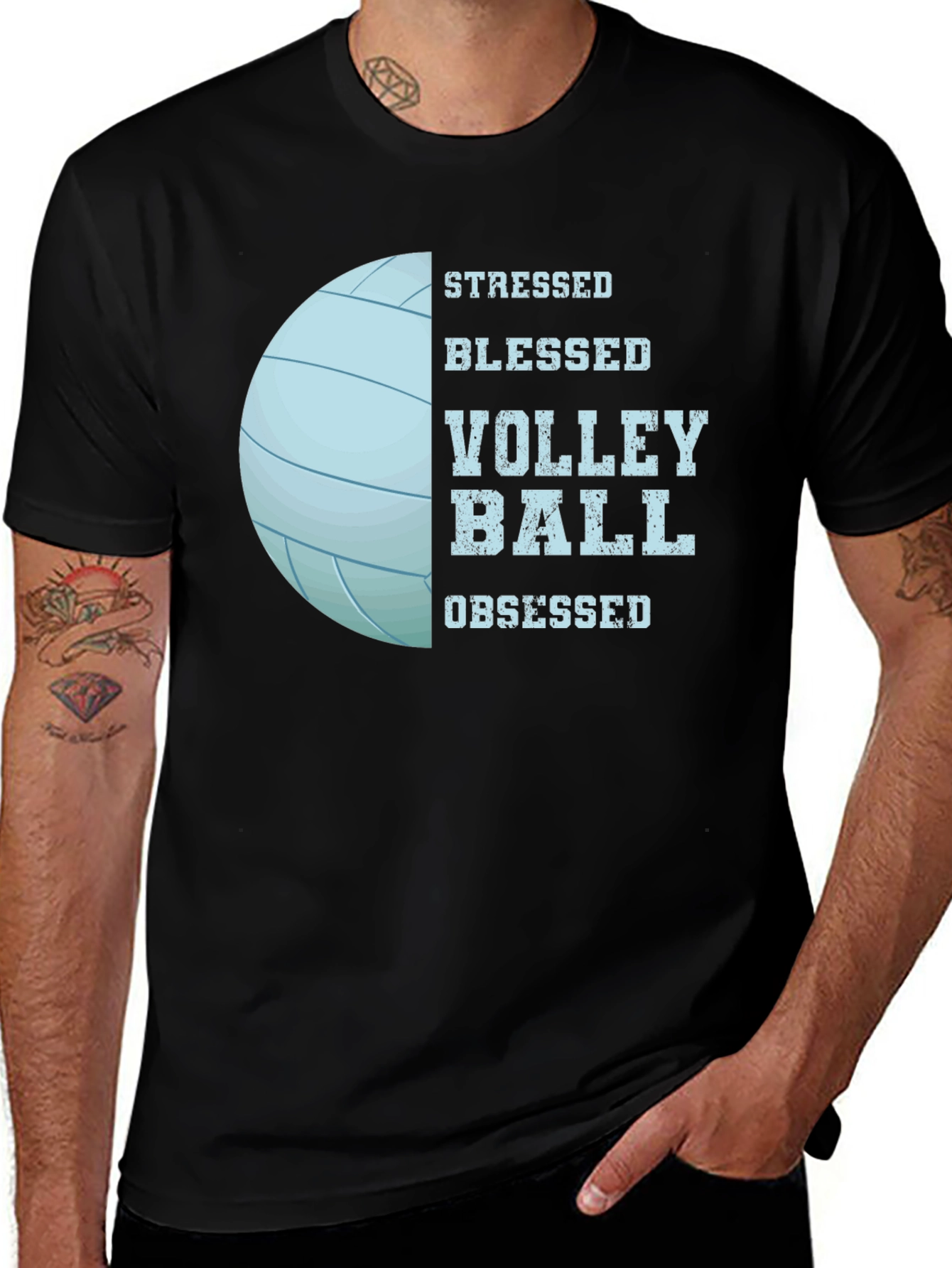 Stressed Blessed Volleyball Obsessed Black T-Shirt