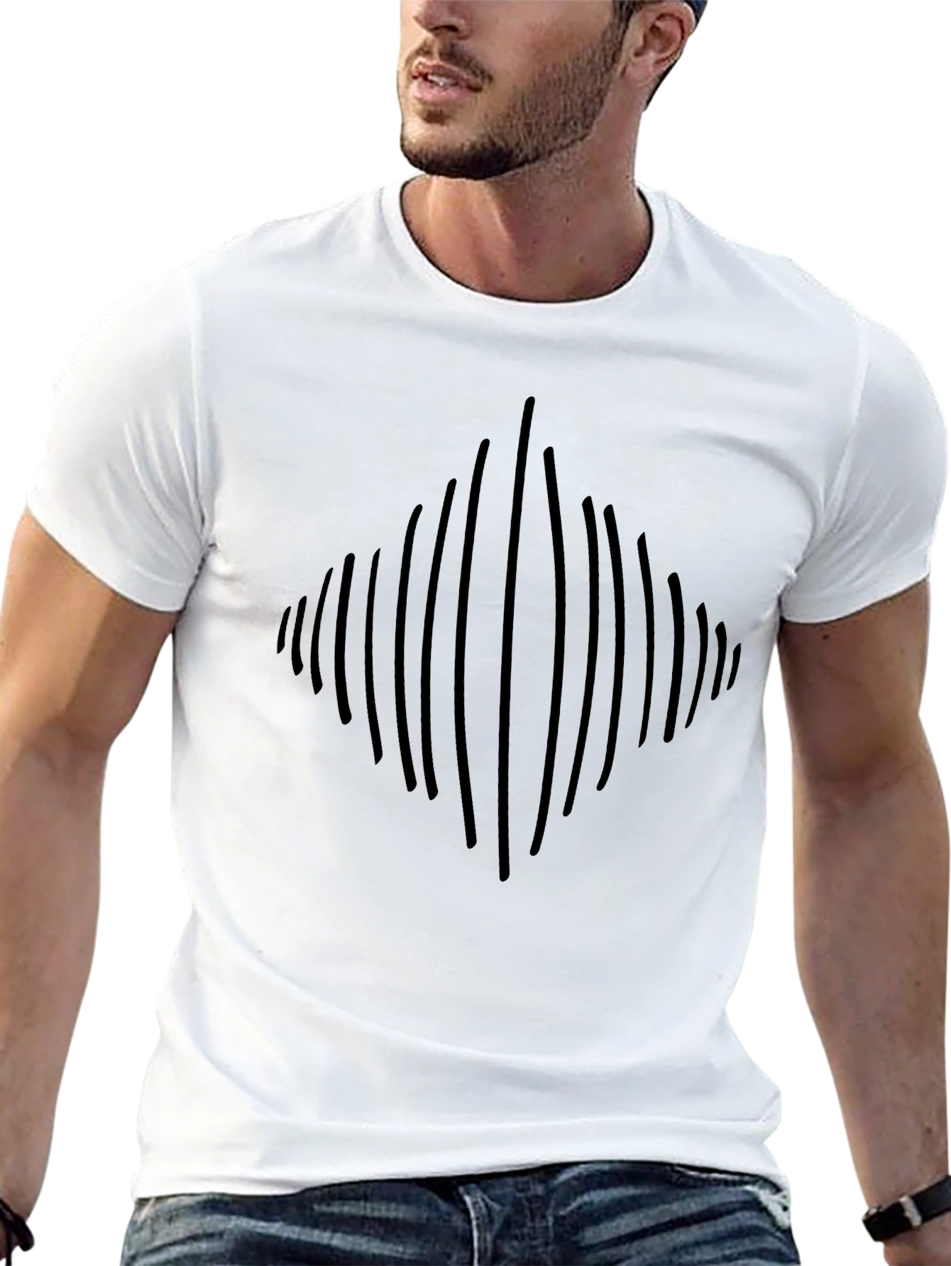 Abstract Diamond Line Art Black T-Shirt