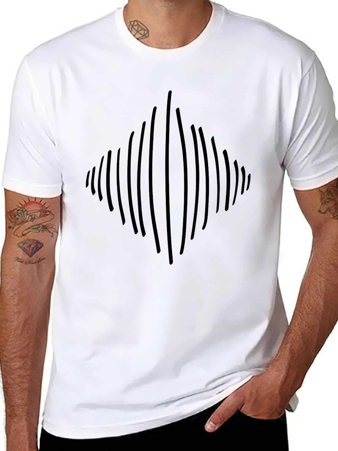 Abstract Diamond Line Art Black T-Shirt