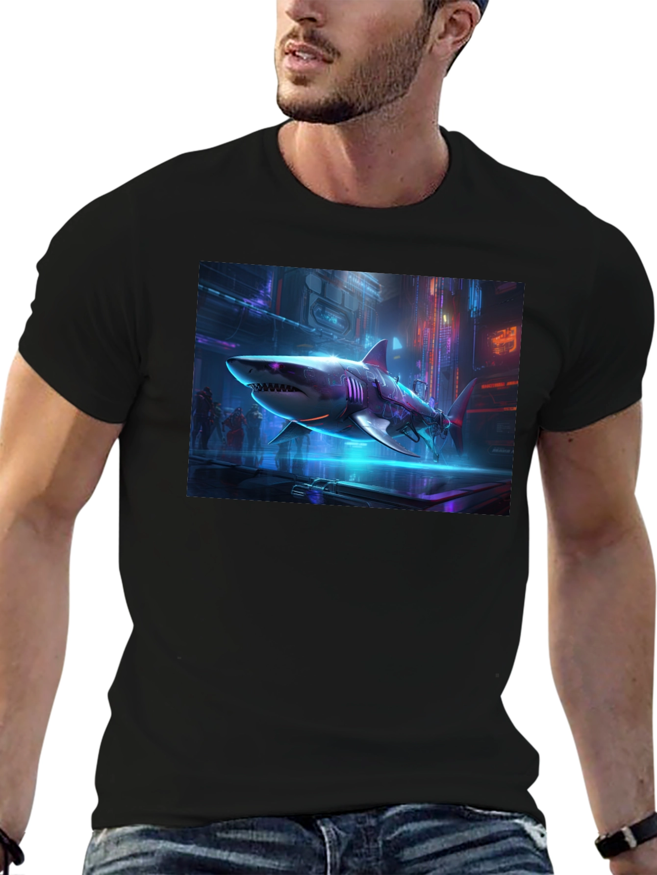 Cyberpunk Shark Graphic T-Shirt