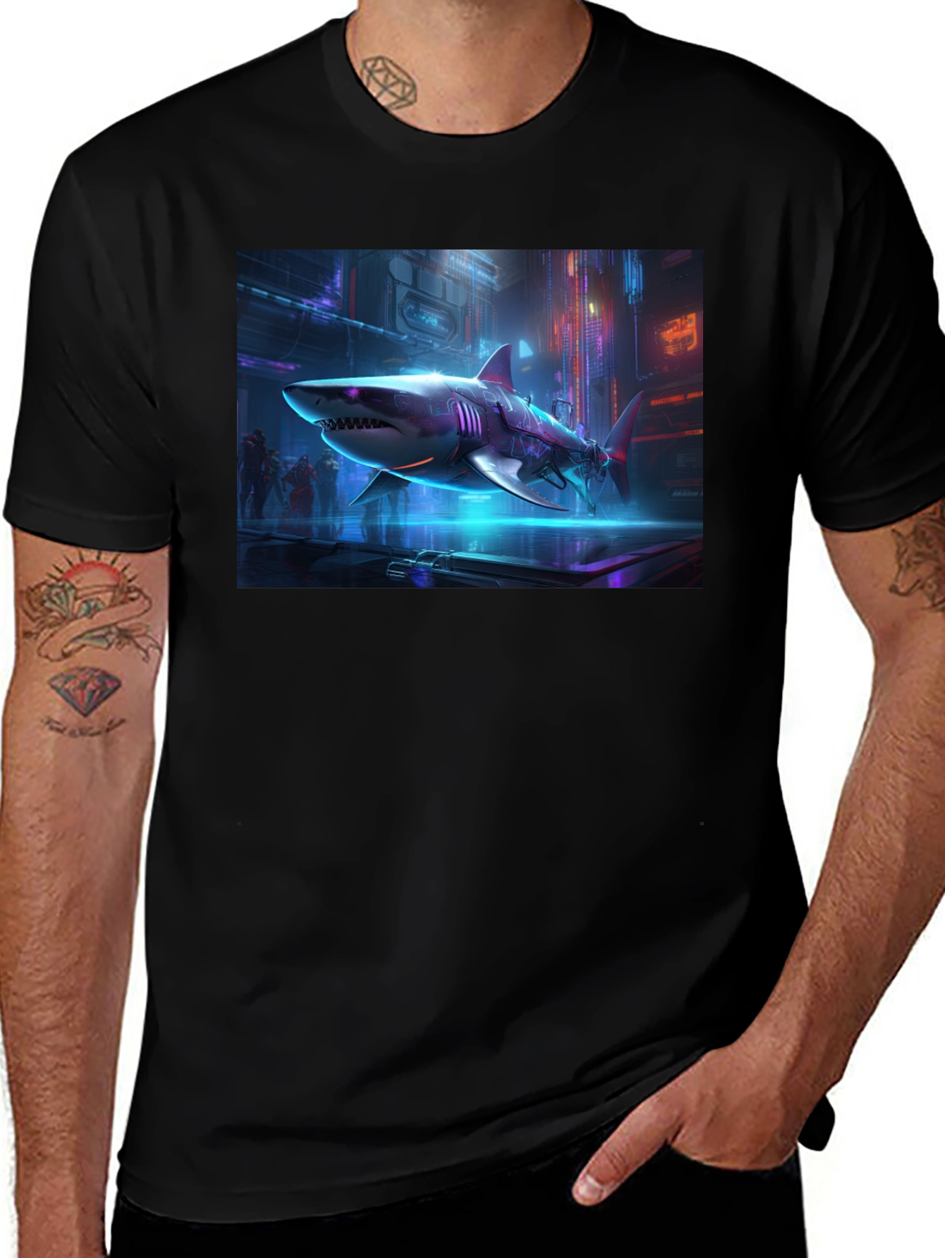 Cyberpunk Shark Graphic T-Shirt